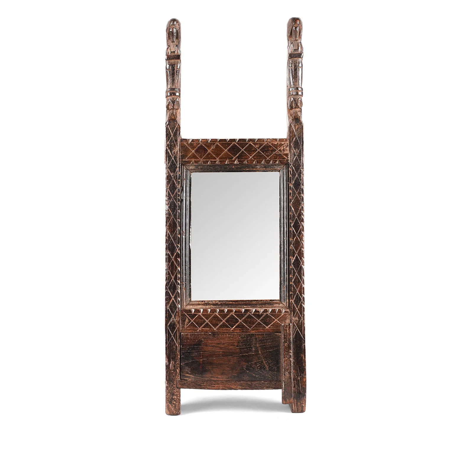 Carved Teak Indian Tribal Mirror From Banswara - 19th Century
