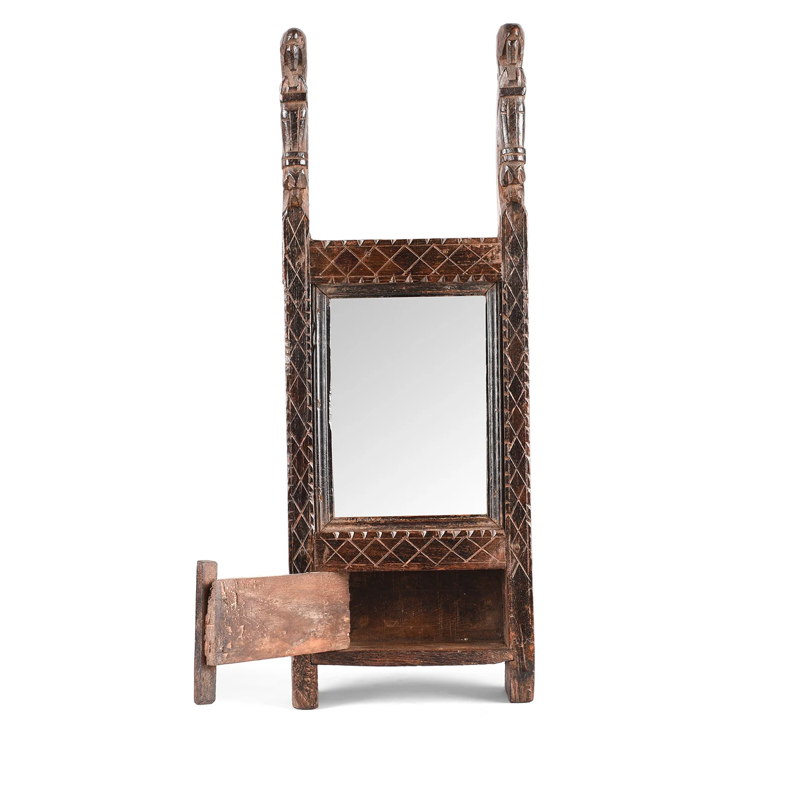 Carved Teak Indian Tribal Mirror From Banswara - 19th Century - Image 4