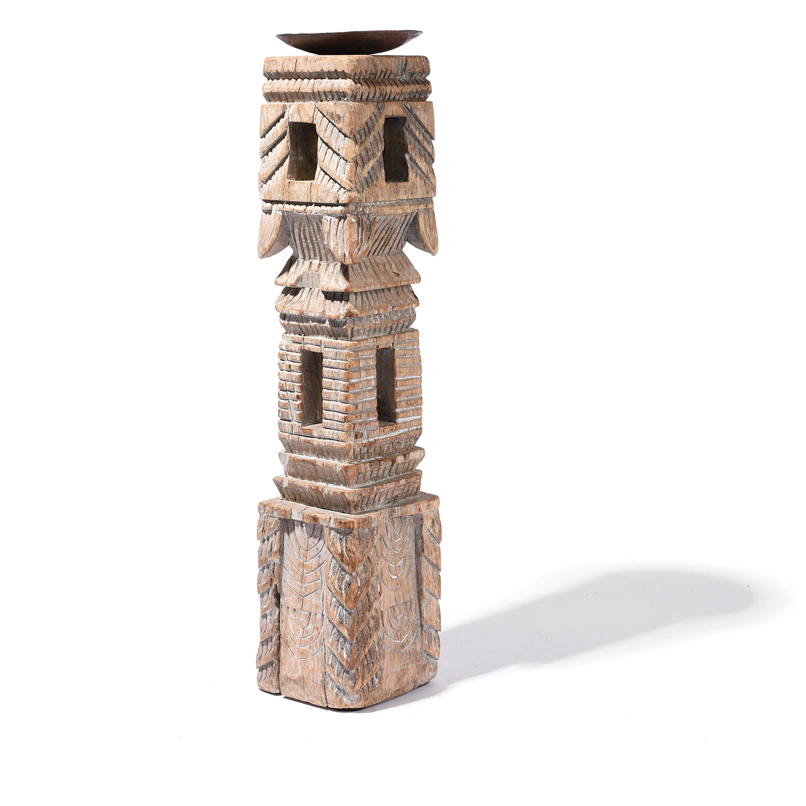 Carved Teak Indian Candlestick Made From An Old Charpoy Leg - 19thC