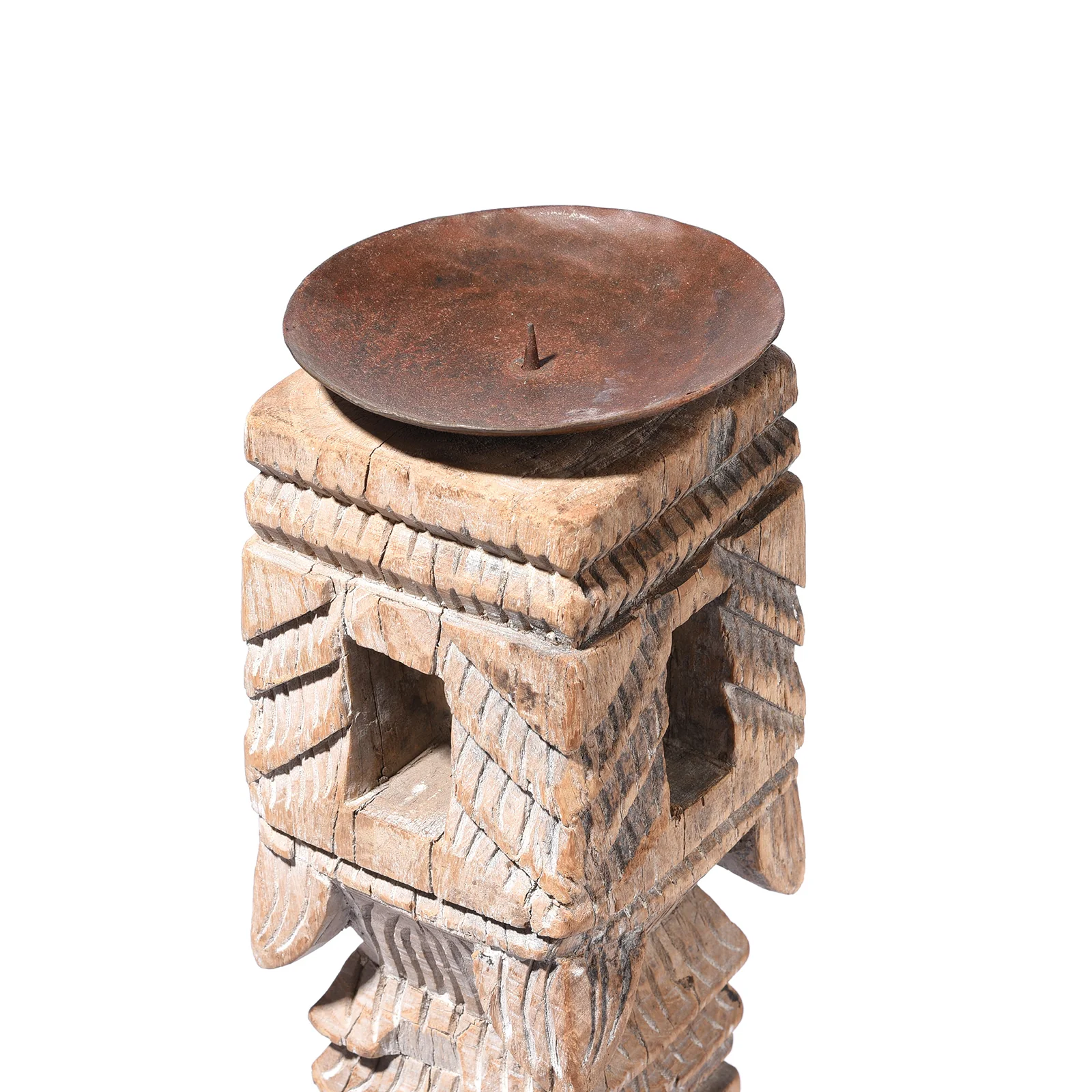 Carved Teak Indian Candlestick Made From An Old Charpoy Leg - 19thC - Image 3