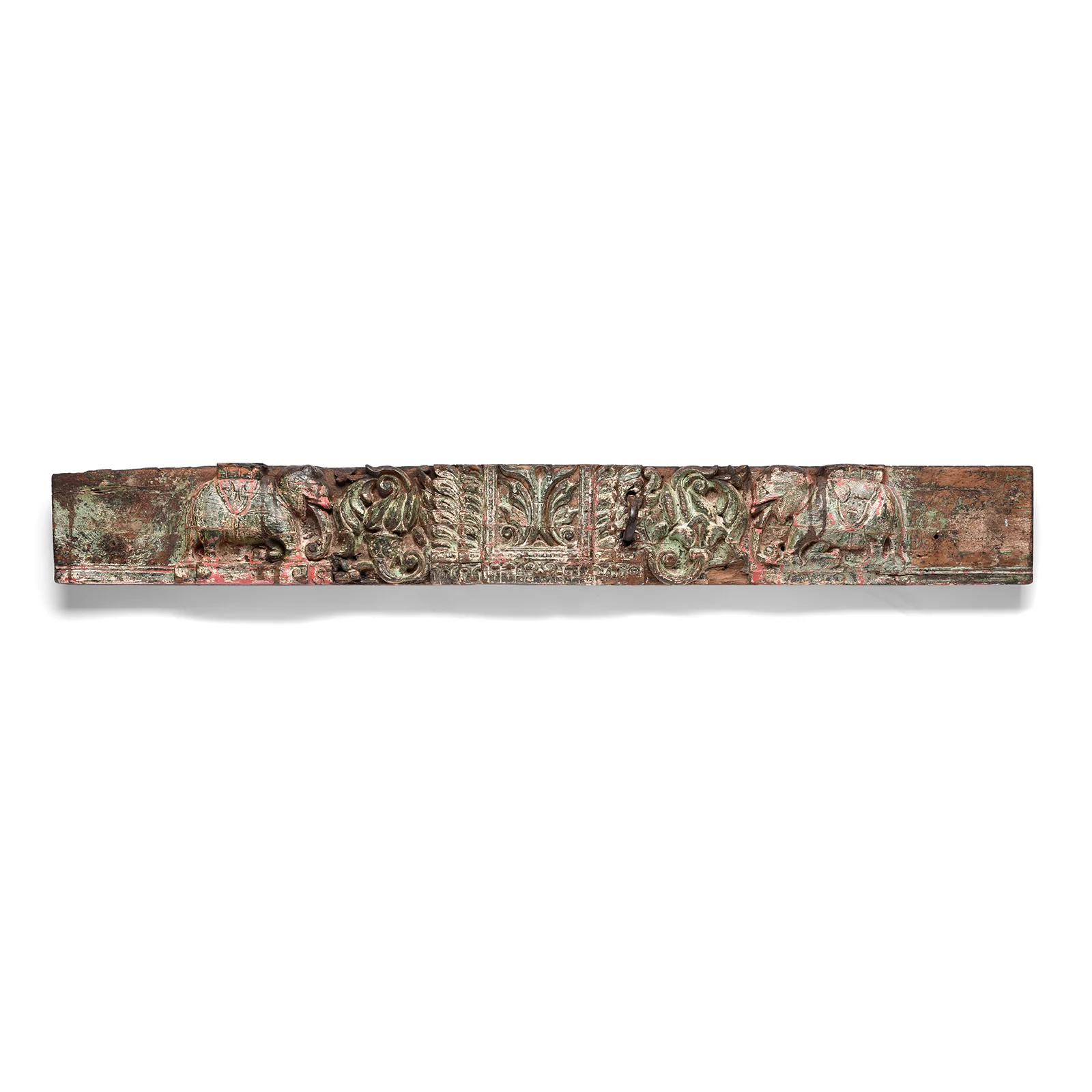 Carved Teak Elephant Lintel Panel From Gujarat - 19th Century