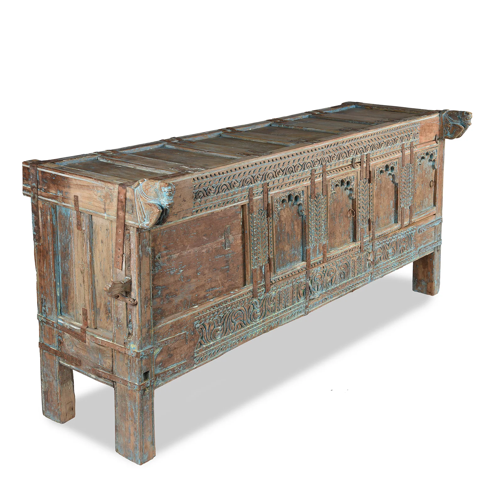 Carved Teak Majus Dowry Chest From Banswara - 19th Century - Image 3