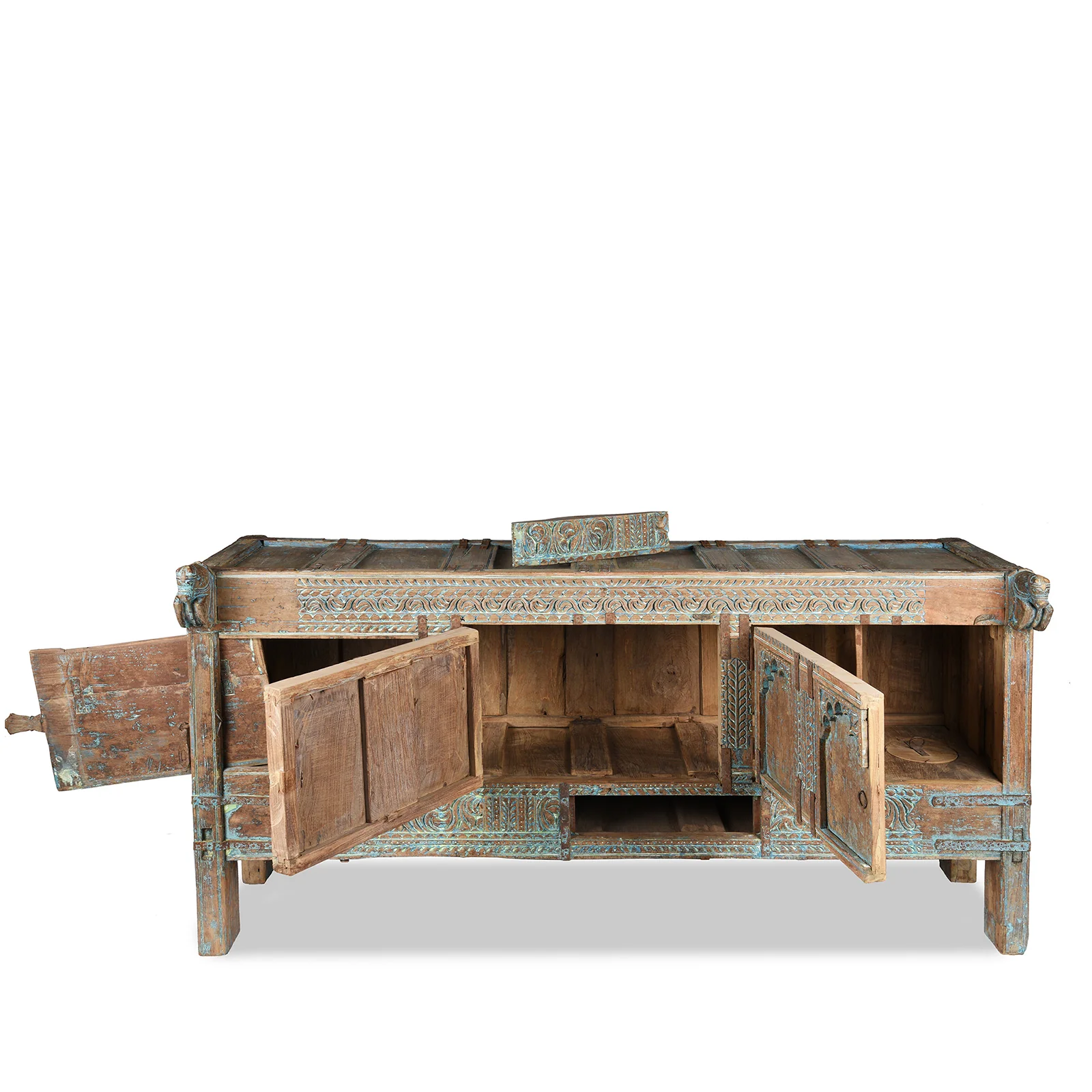 Carved Teak Majus Dowry Chest From Banswara - 19th Century - Image 4