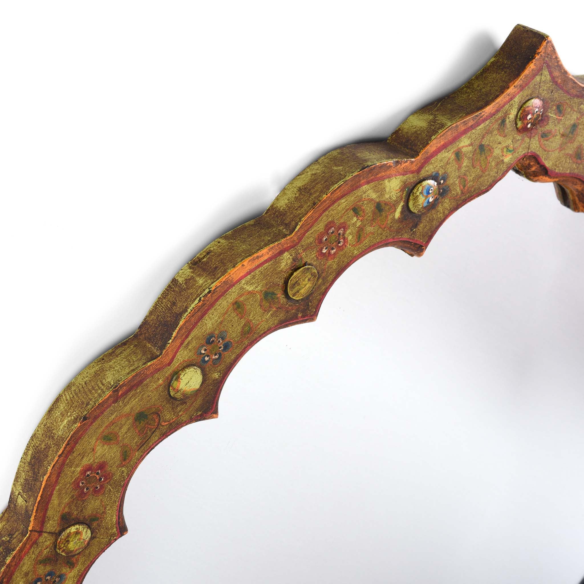 Carved Teak Mihrab Mirror With Traditional Painting - Image 2