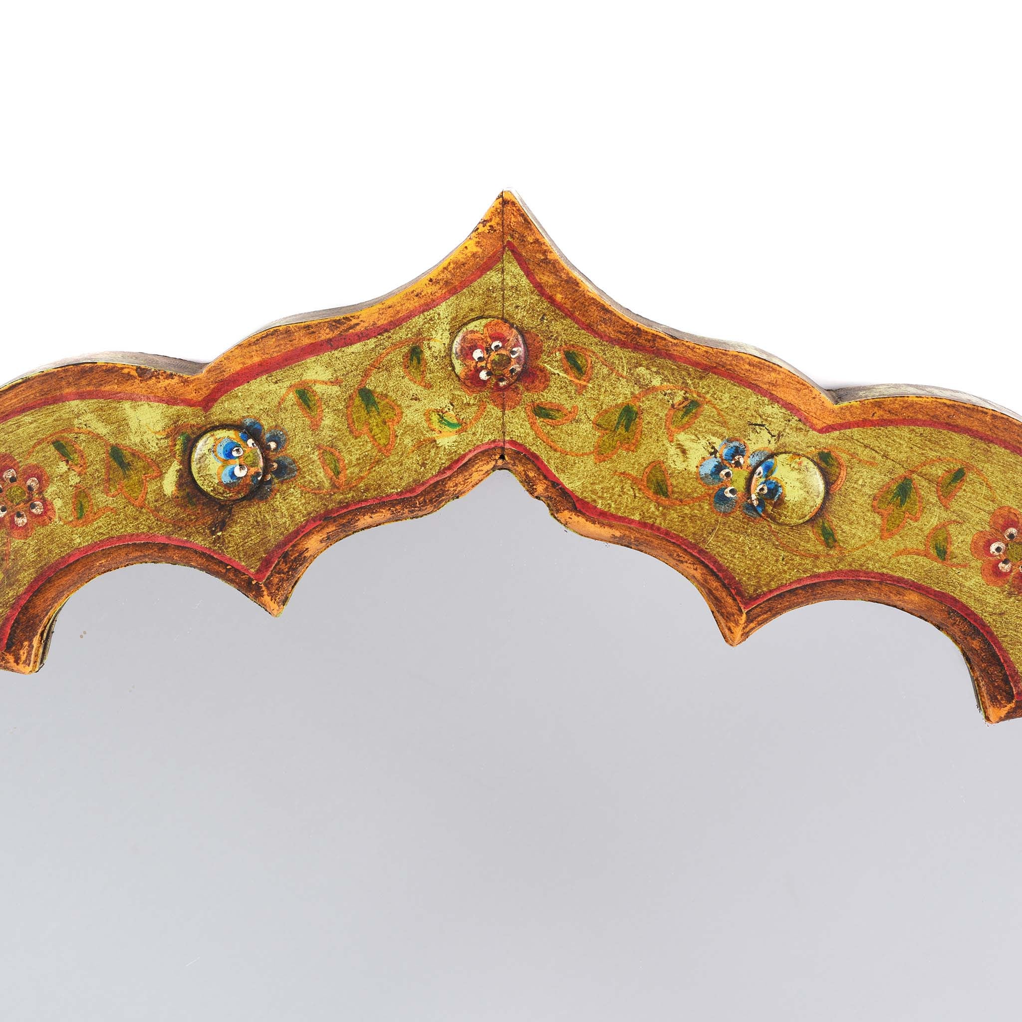 Carved Teak Mihrab Mirror With Traditional Painting - Image 3