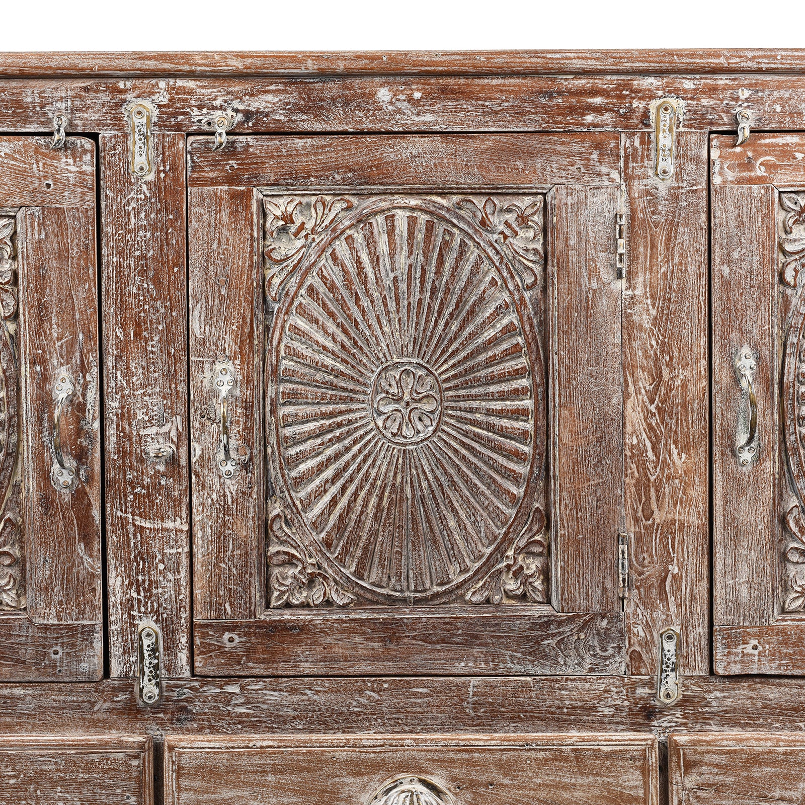 Carved Teak Sideboard With Sunburst Panels - 19th Century - Image 12