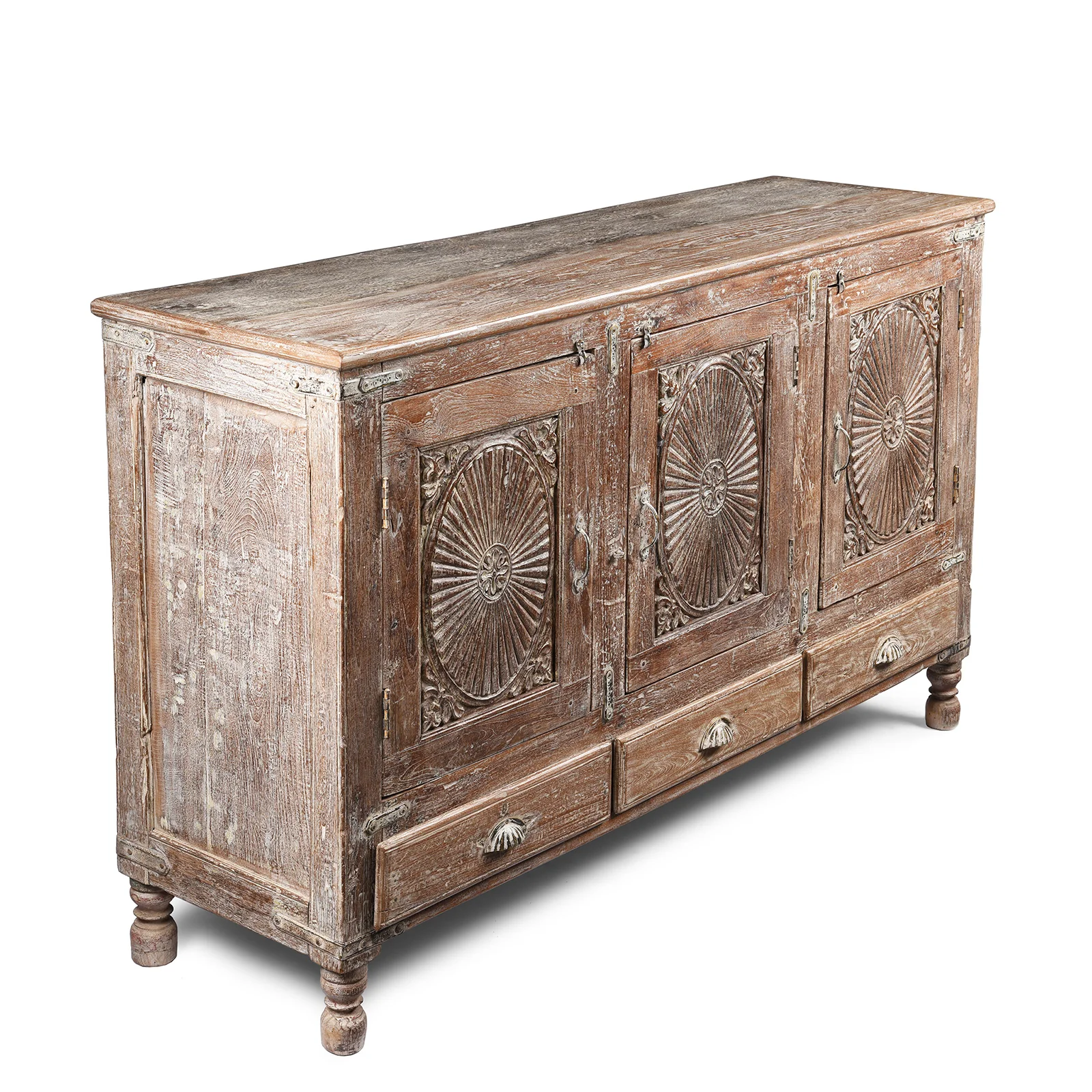 Carved Teak Sideboard With Sunburst Panels - 19th Century - Image 3