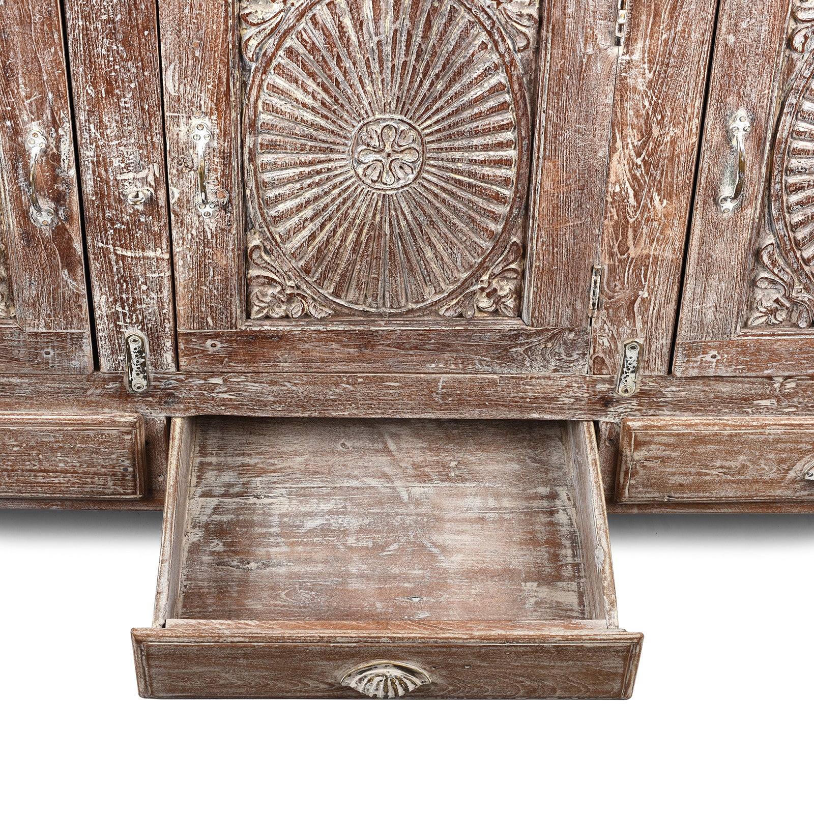 Carved Teak Sideboard With Sunburst Panels - 19th Century - Image 7