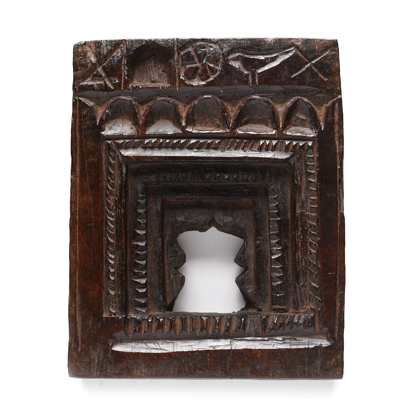 Carved Teak Votive Panel From Andhra Pradesh - Ca 1920's