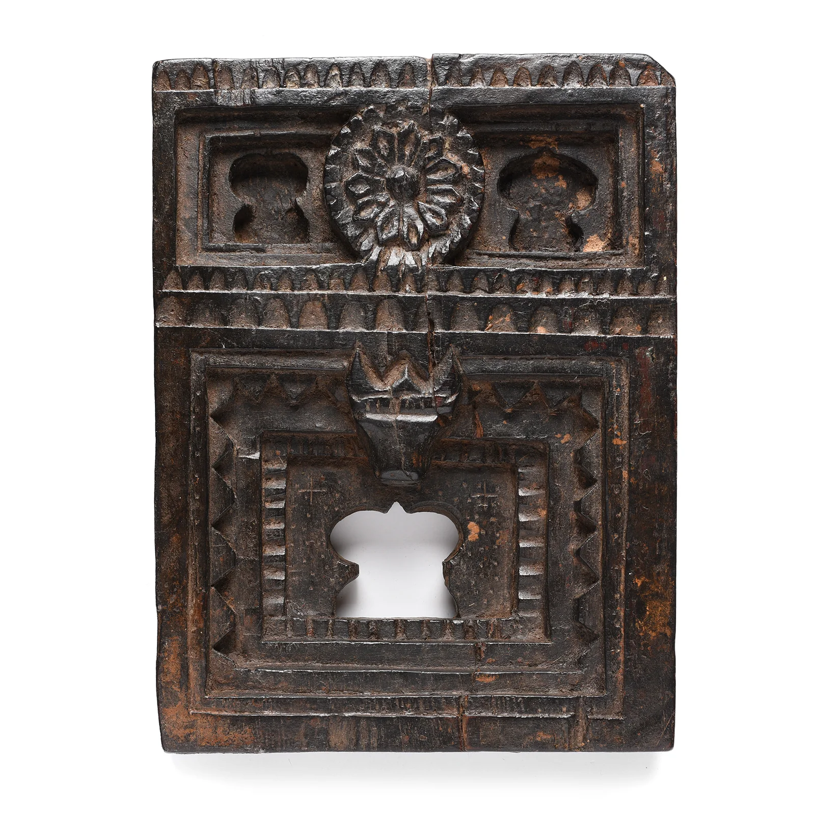 Carved Teak Votive Panel From Andhra Pradesh - Ca 1900