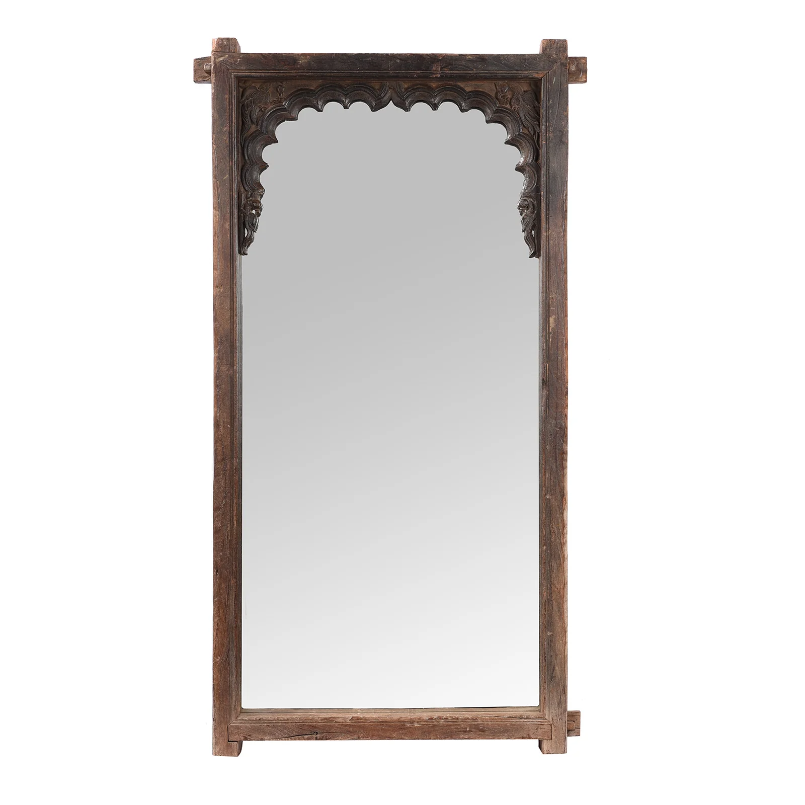 Carved Teak Window Mirror From Rajasthan - 19th Century
