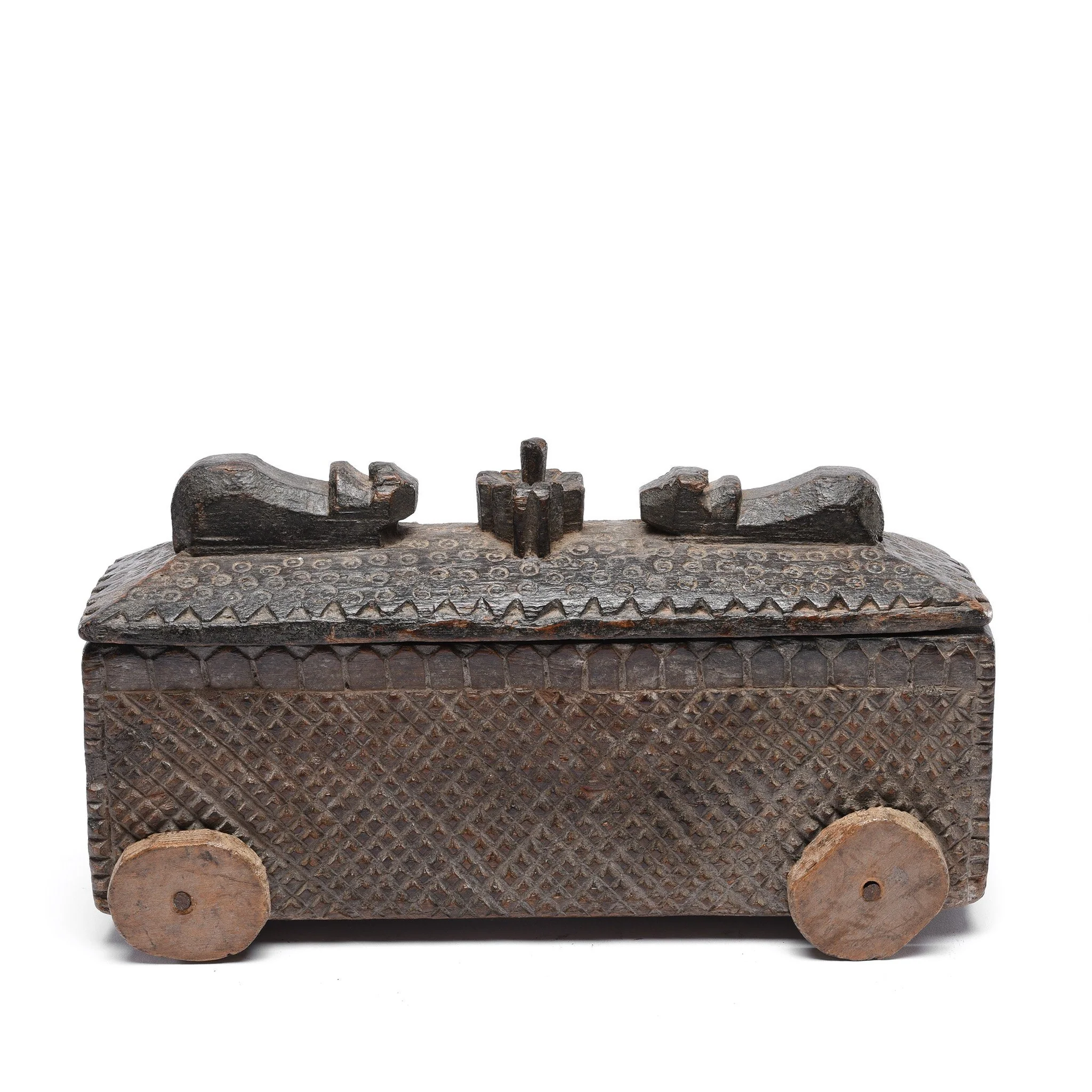 Carved Wood Masala Box From Andra Pradesh - Ca 100 Yrs