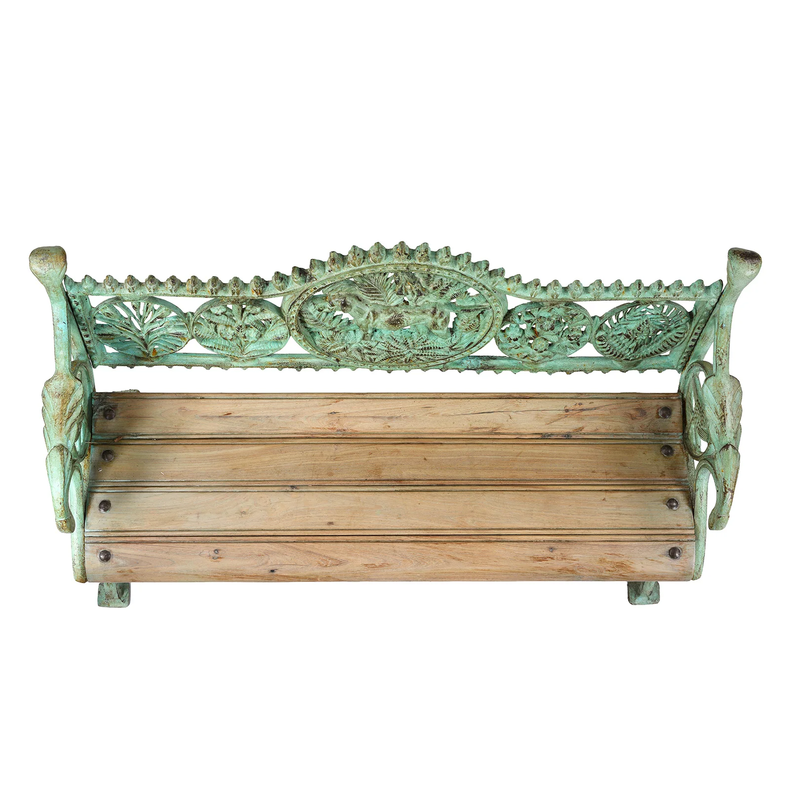 Verdigris Cast Iron Outdoor Dog Bench - Image 5