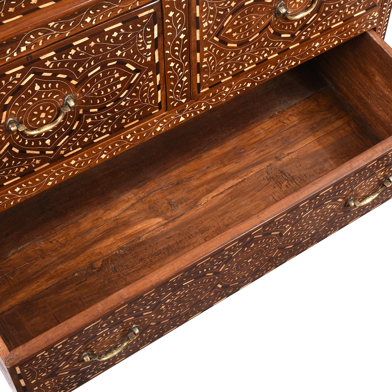 Bone Inlaid Teak Chest Of Drawers - Ca 1920 - Image 5