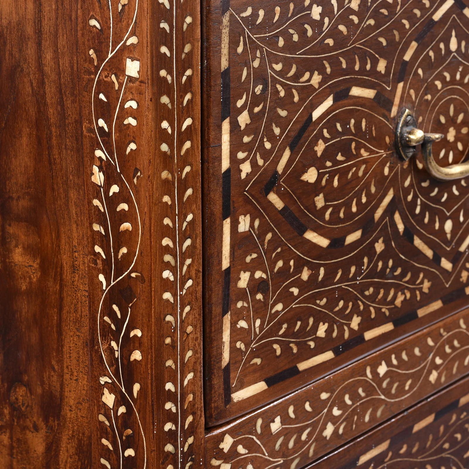 Bone Inlaid Teak Chest Of Drawers - Ca 1920 - Image 7