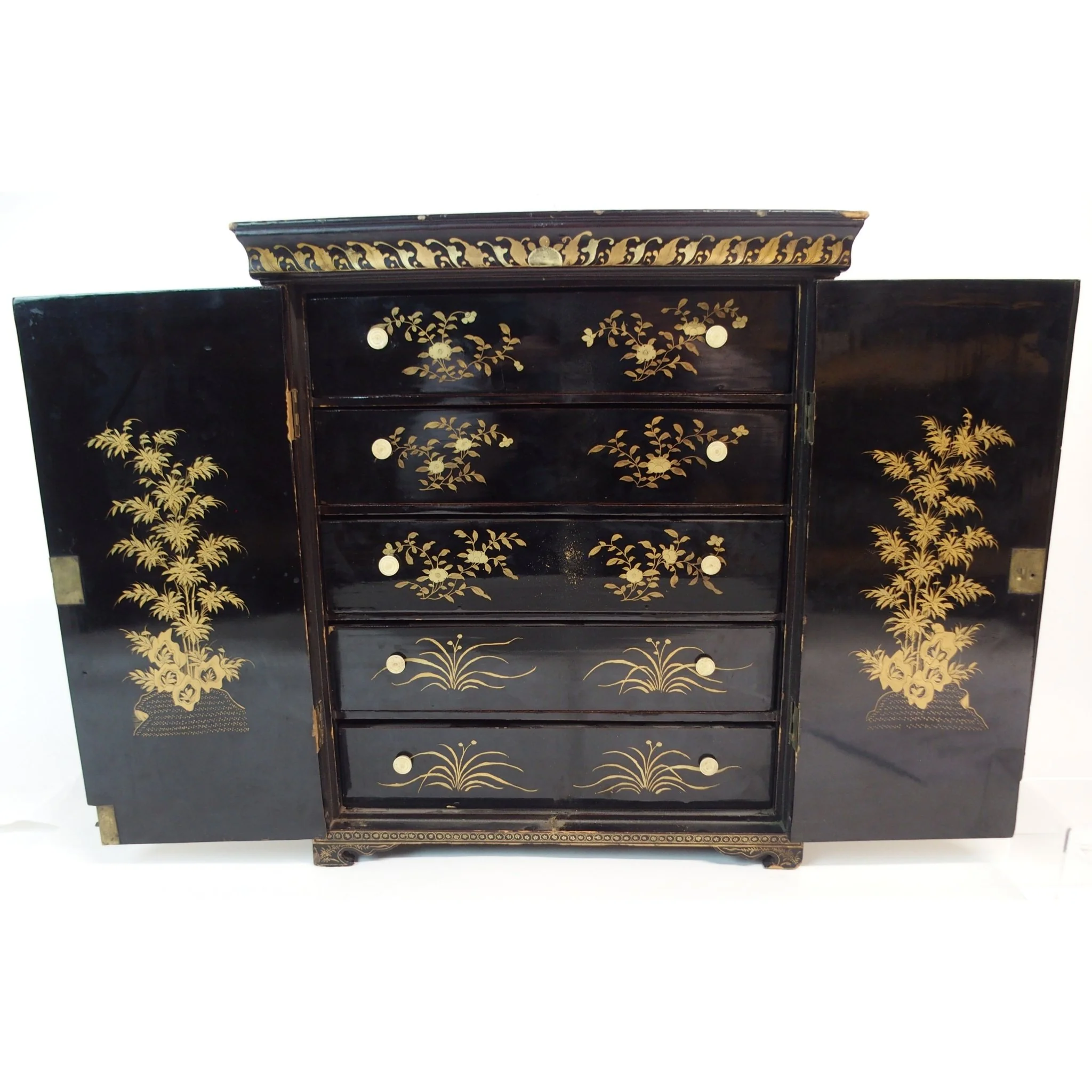 Gilt Black Lacquer Chinese Export Jewellery Cabinet - Early 19thC - Image 3