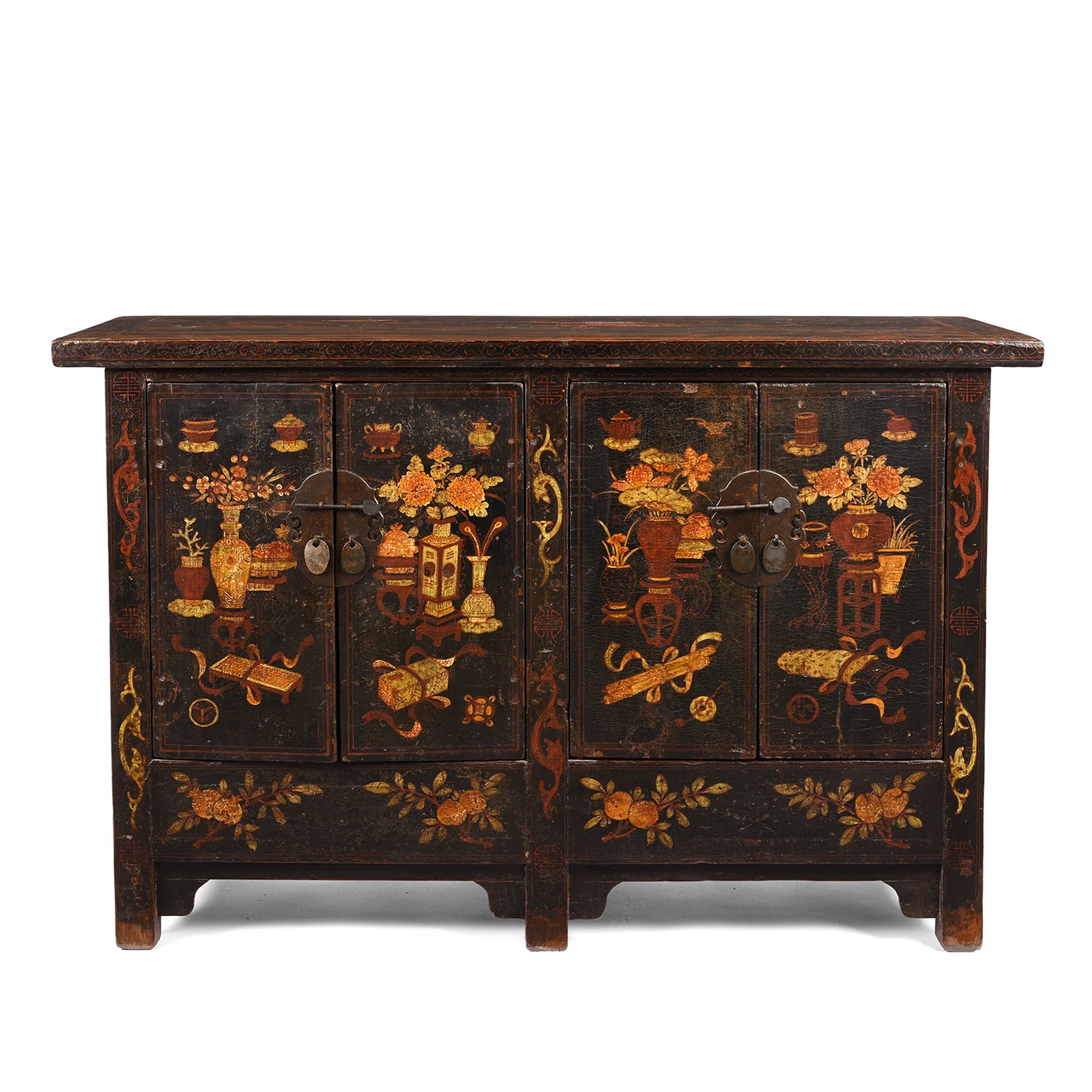 Chinese Black Lacquer Elm Sideboard - 19thC