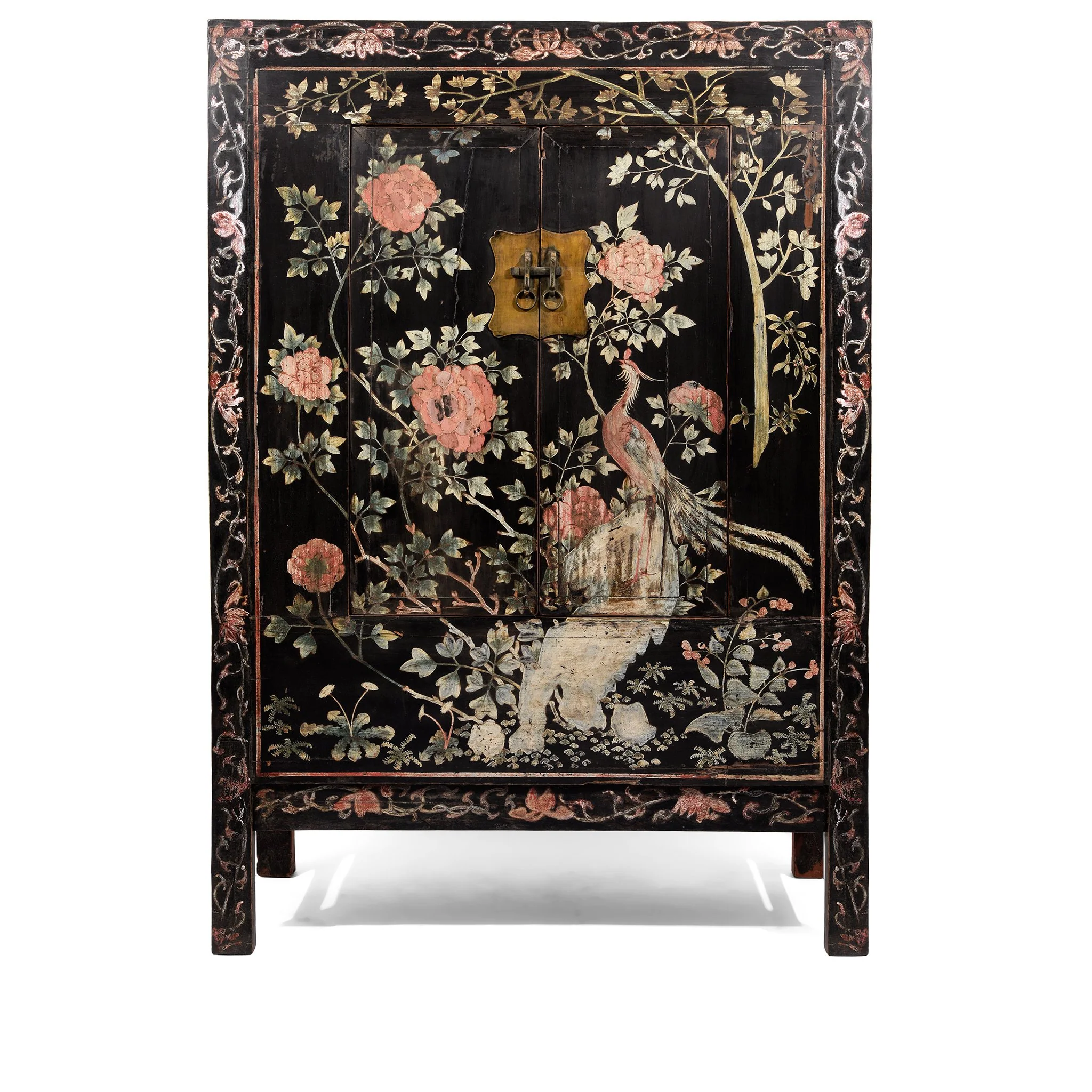 Chinese Black Lacquer Wedding Cabinet - 19thC