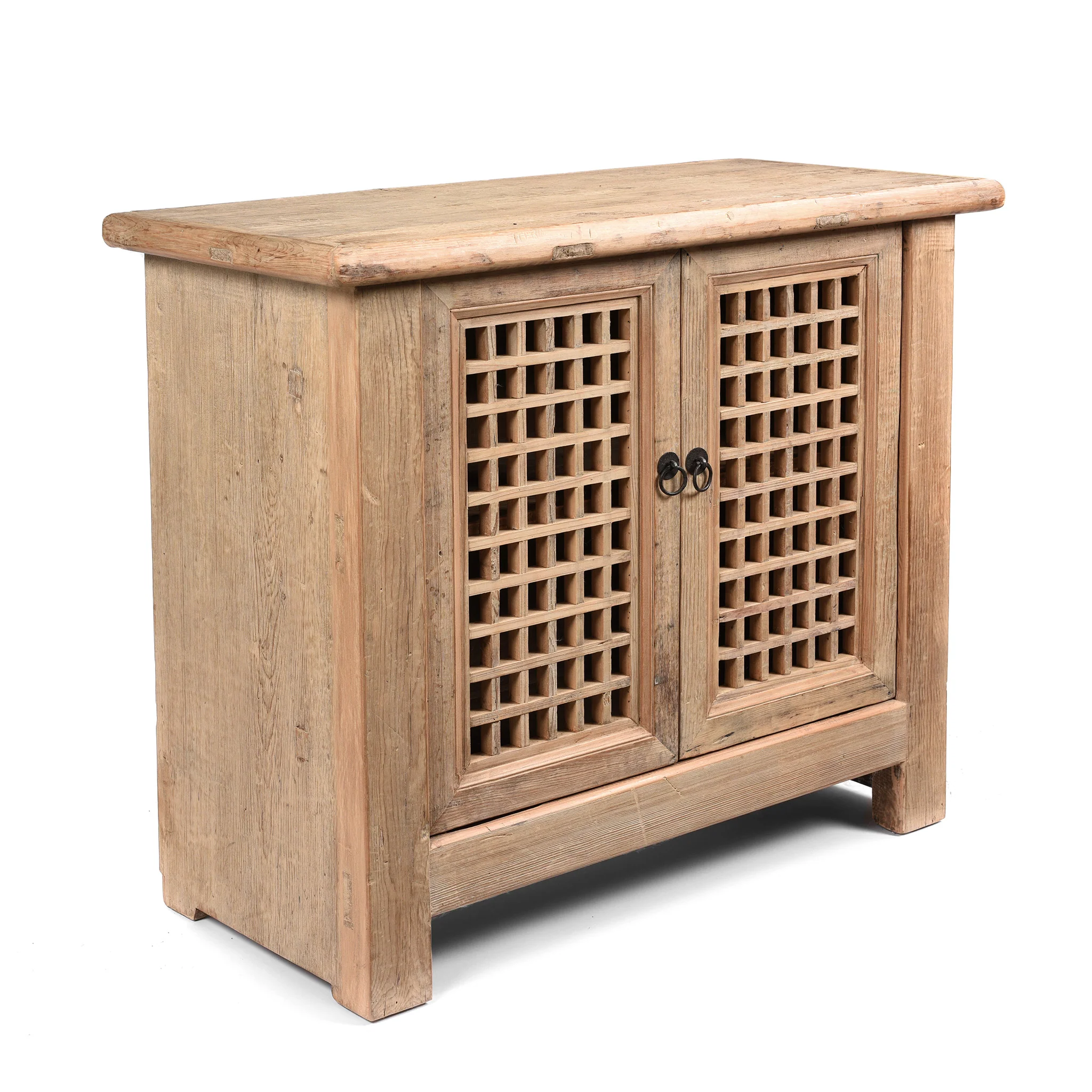 Reclaimed Pine Noodle Side Cabinet with Lattice Door - Country Style - Image 7