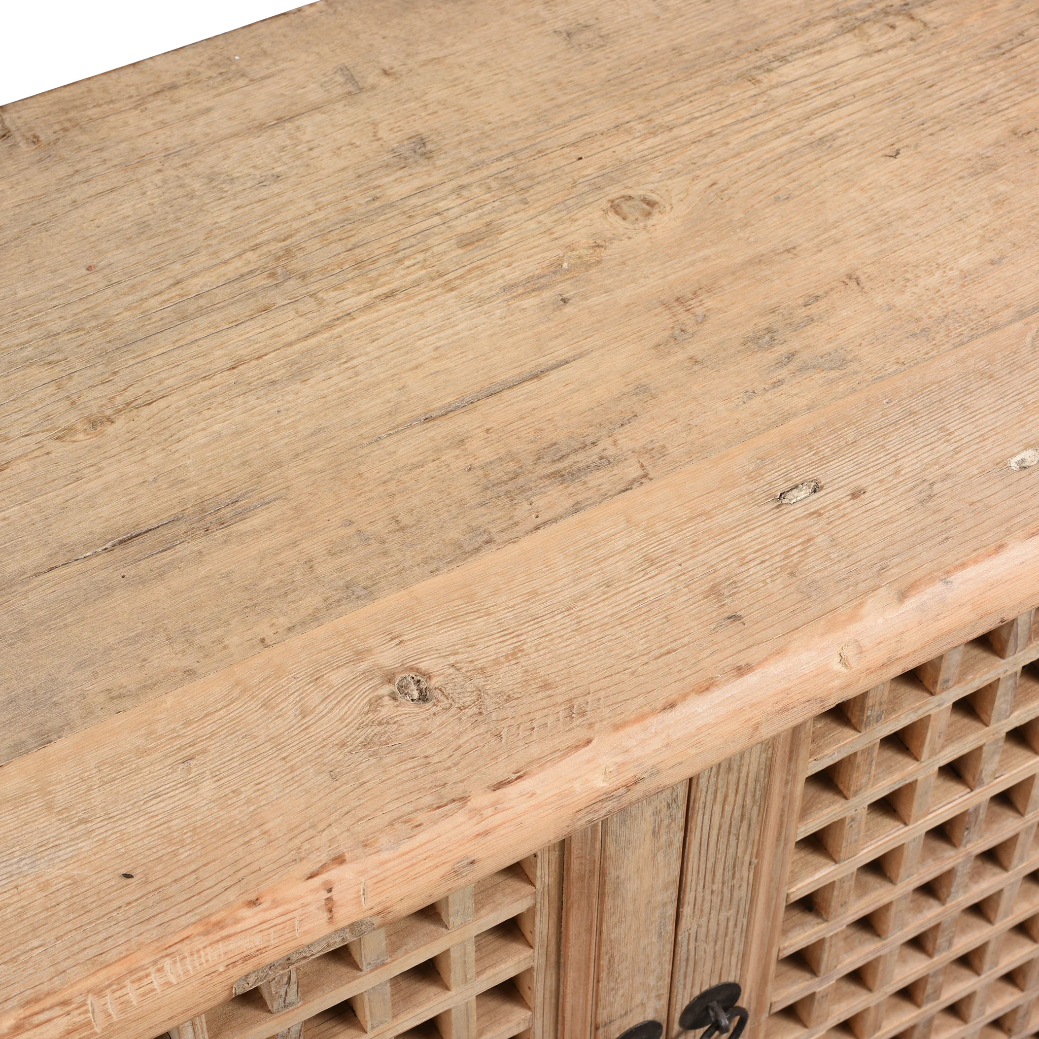 Reclaimed Pine Noodle Side Cabinet with Lattice Door - Country Style - Image 8