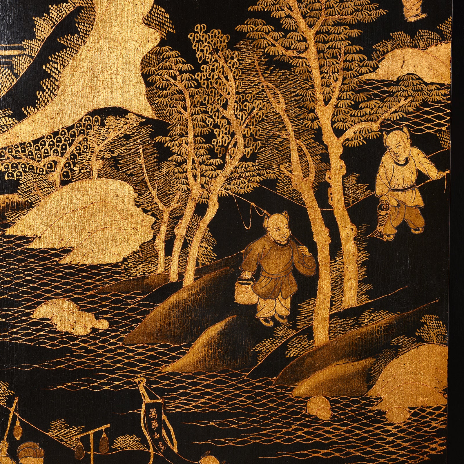 Chinese Black Lacquer Folding Screen - Ca 1980 - Image 6