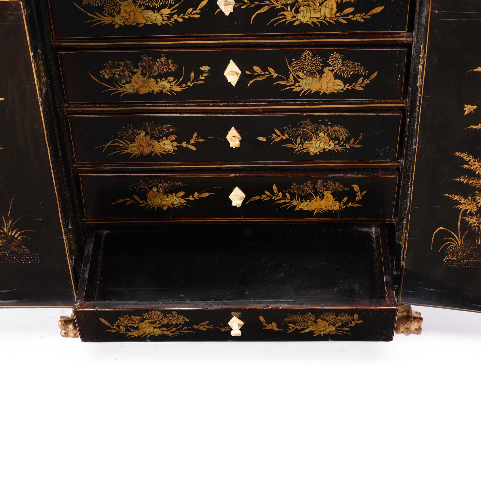 Gilt Black Lacquer Jewellery Cabinet - Early 19thC - Image 9