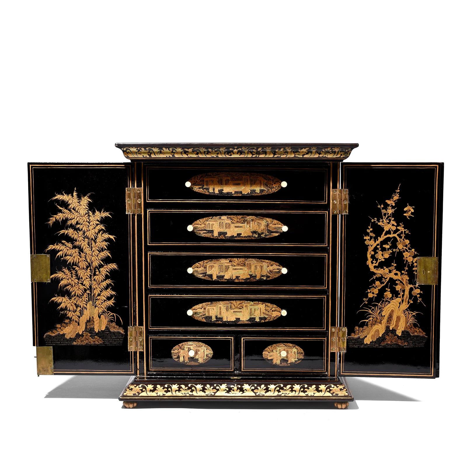 Gilt Black Lacquer Chinese Export Jewellery Cabinet - Early 19thC - Image 3