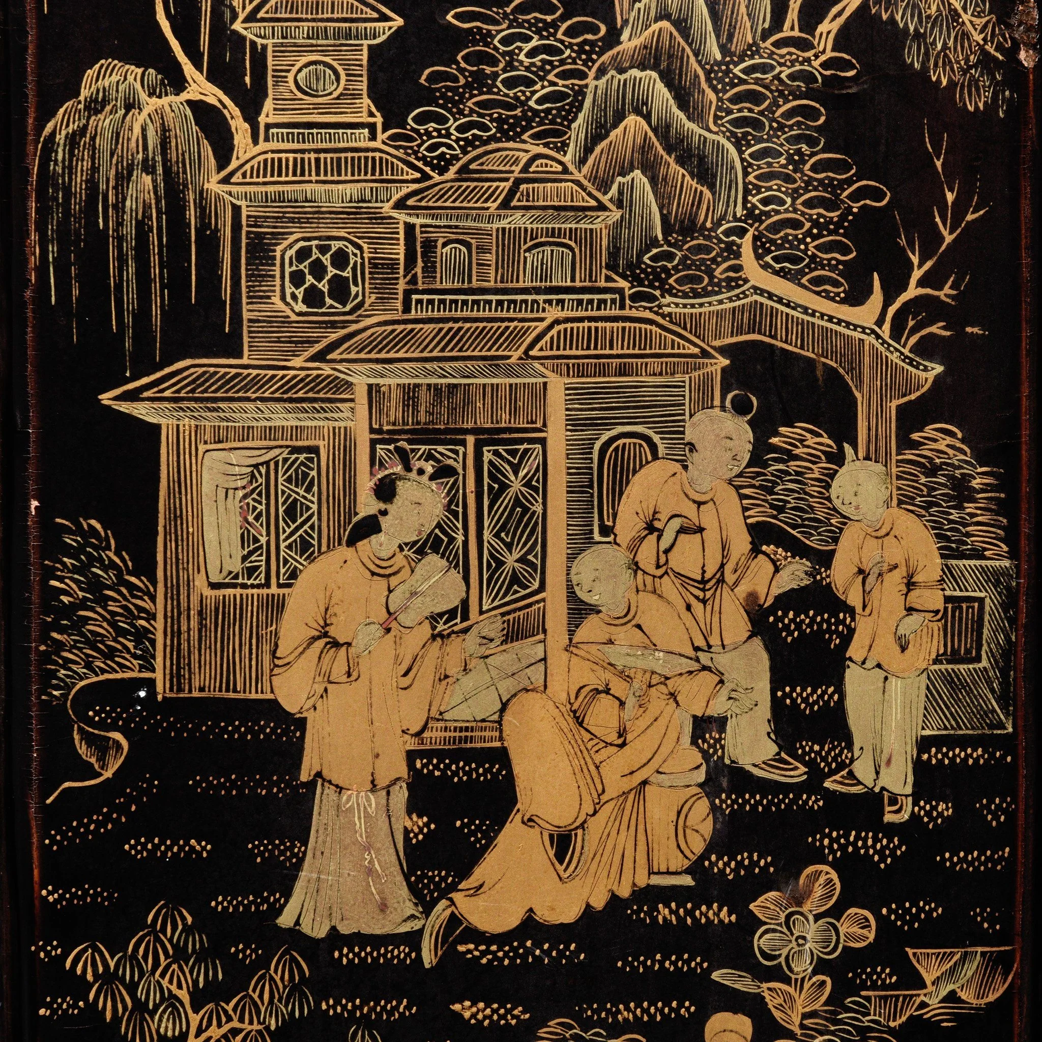 Gilt Black Lacquer Chinese Export Jewellery Cabinet - Early 19thC - Image 4