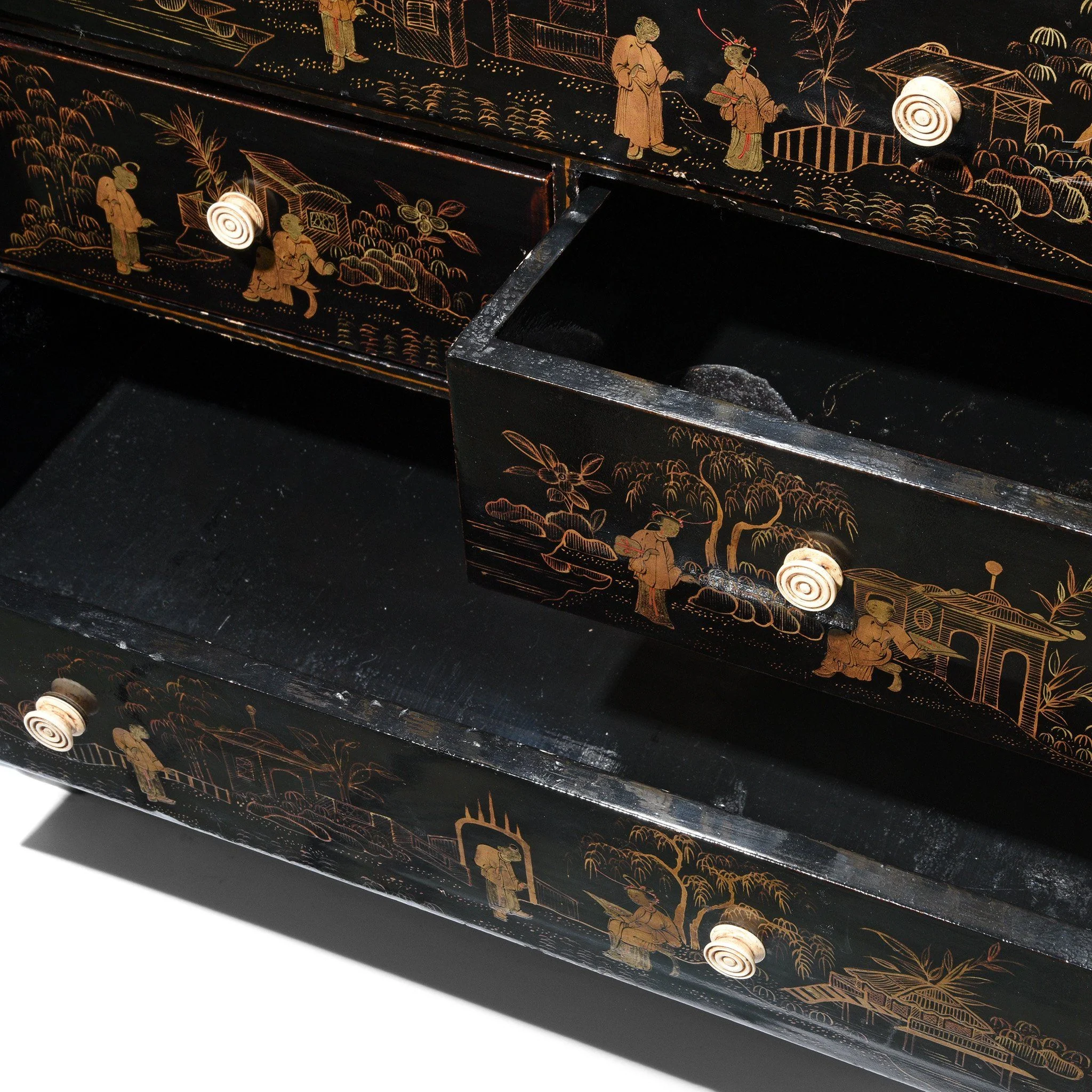 Gilt Black Lacquer Chinese Export Jewellery Cabinet - Early 19thC - Image 7