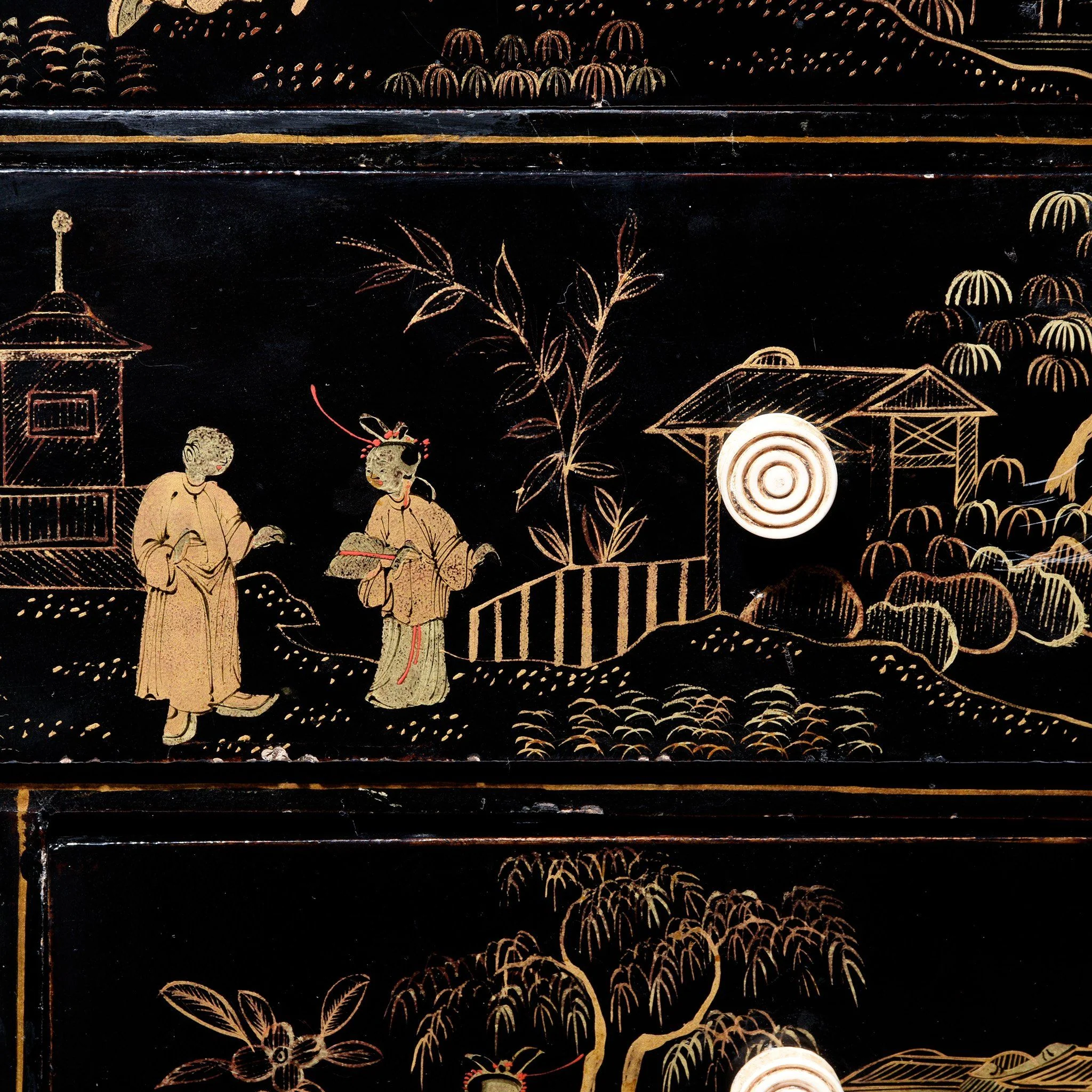 Gilt Black Lacquer Chinese Export Jewellery Cabinet - Early 19thC - Image 8