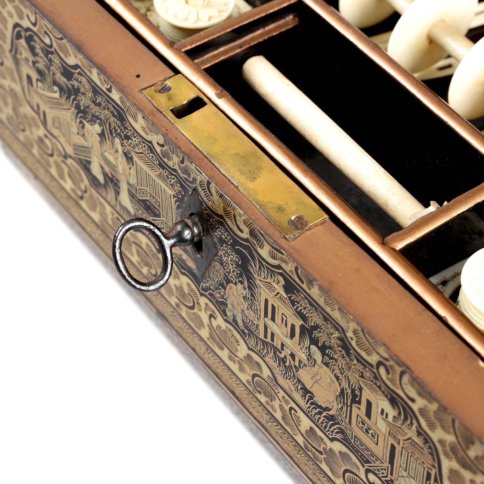 Gilt Black Lacquer Chinese Export Sewing Box - Early 19th Century - Image 18