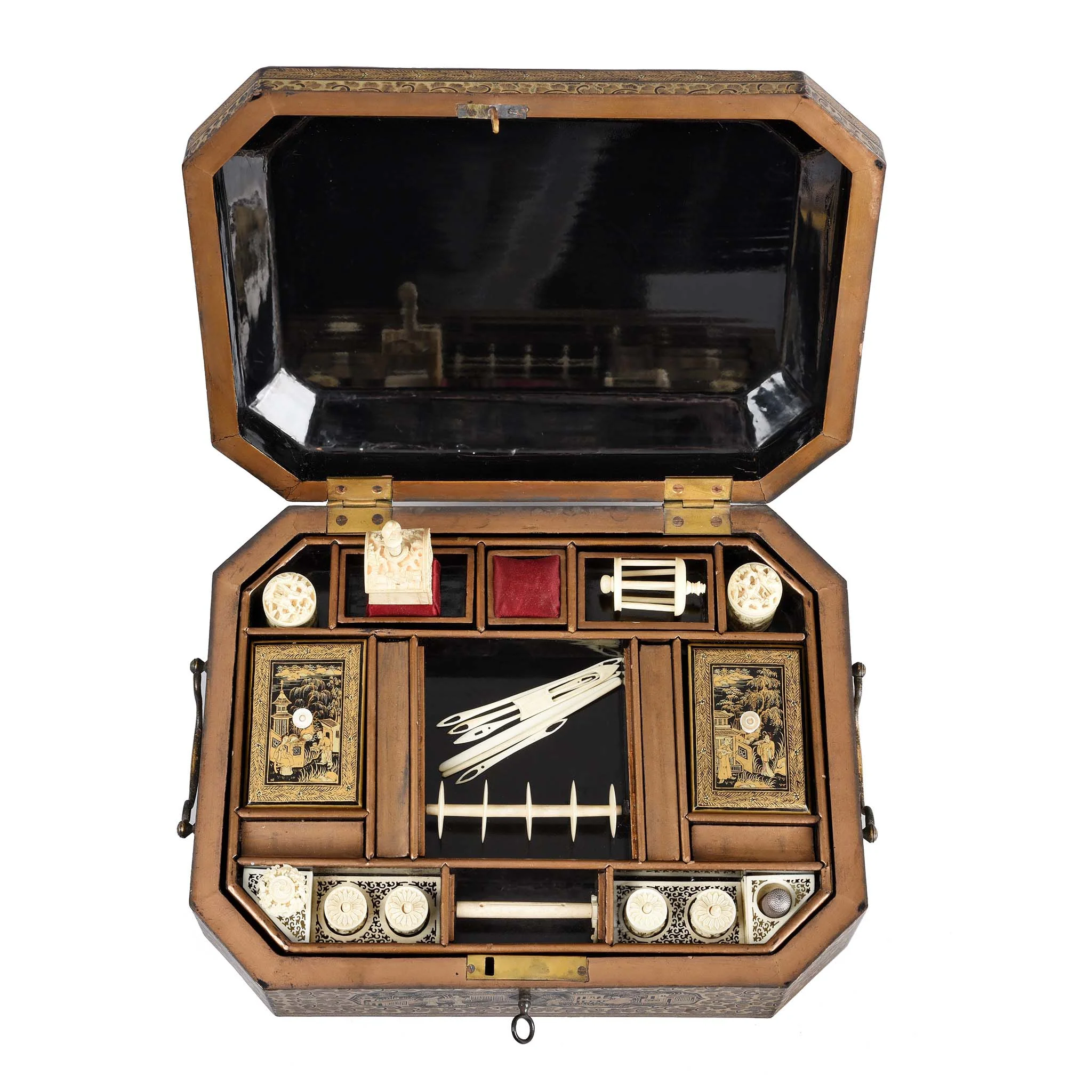 Gilt Black Lacquer Chinese Export Sewing Box - Early 19th Century - Image 2