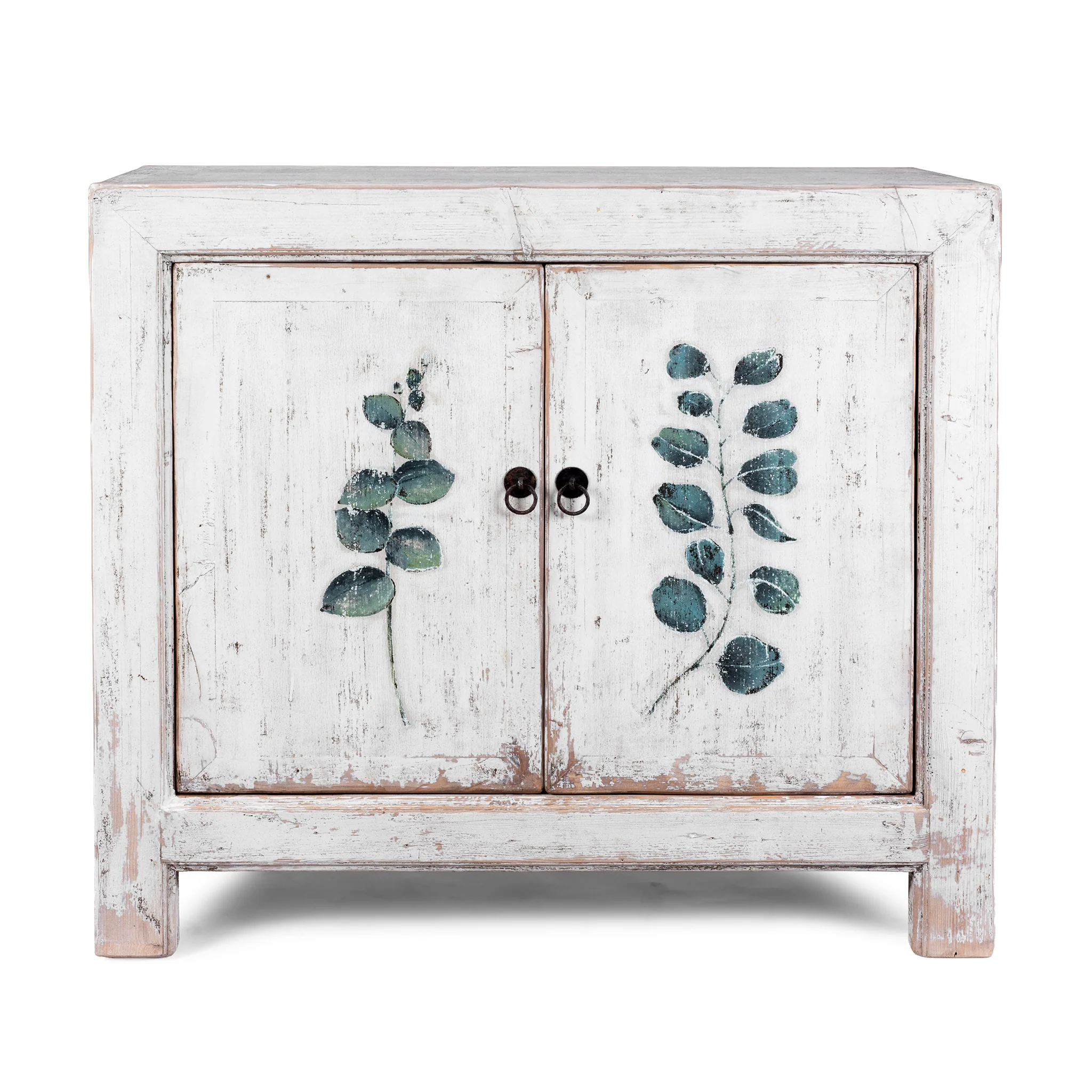 Chinese Painted 2 Door Side Cabinet Made From Reclaimed Pine