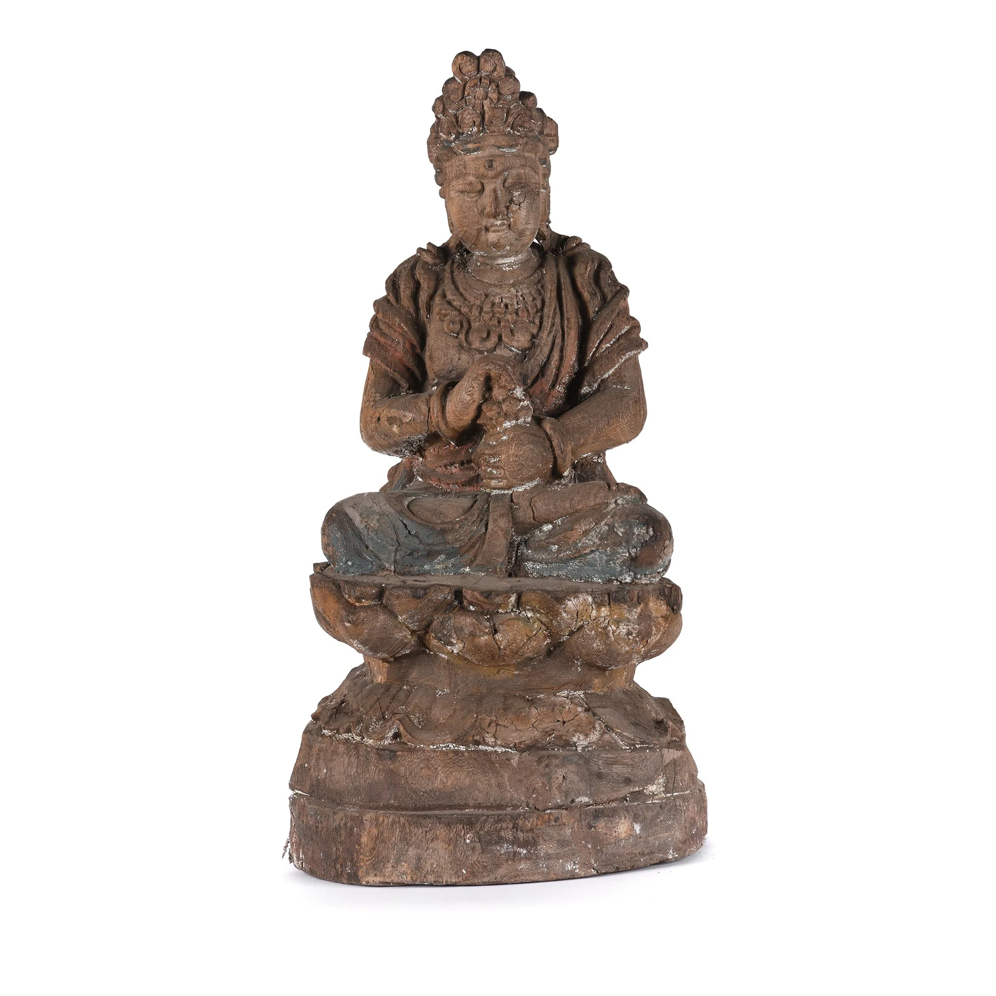 Chinese Painted Wood Seated Guanyin Statue