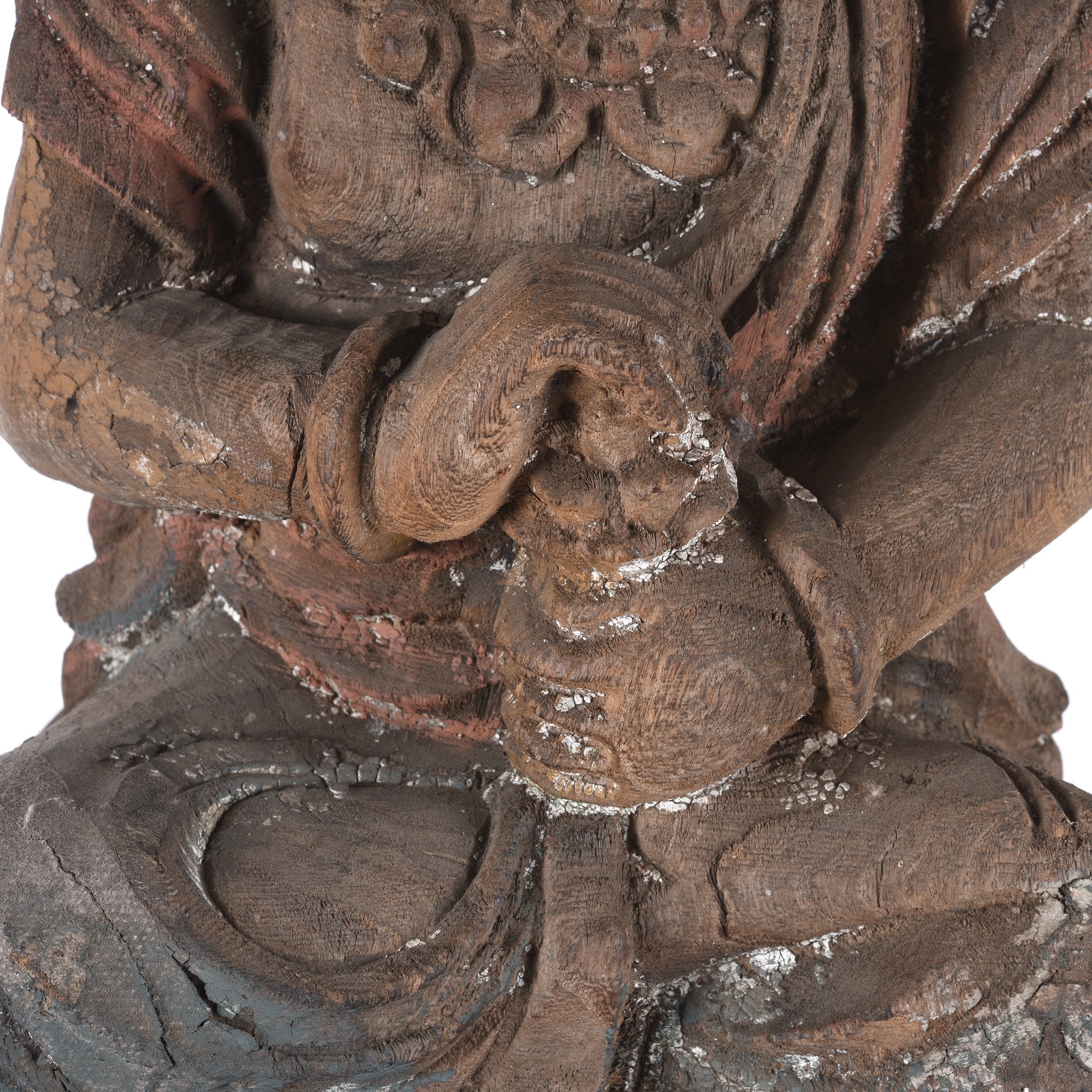 Chinese Painted Wood Seated Guanyin Statue - Image 3