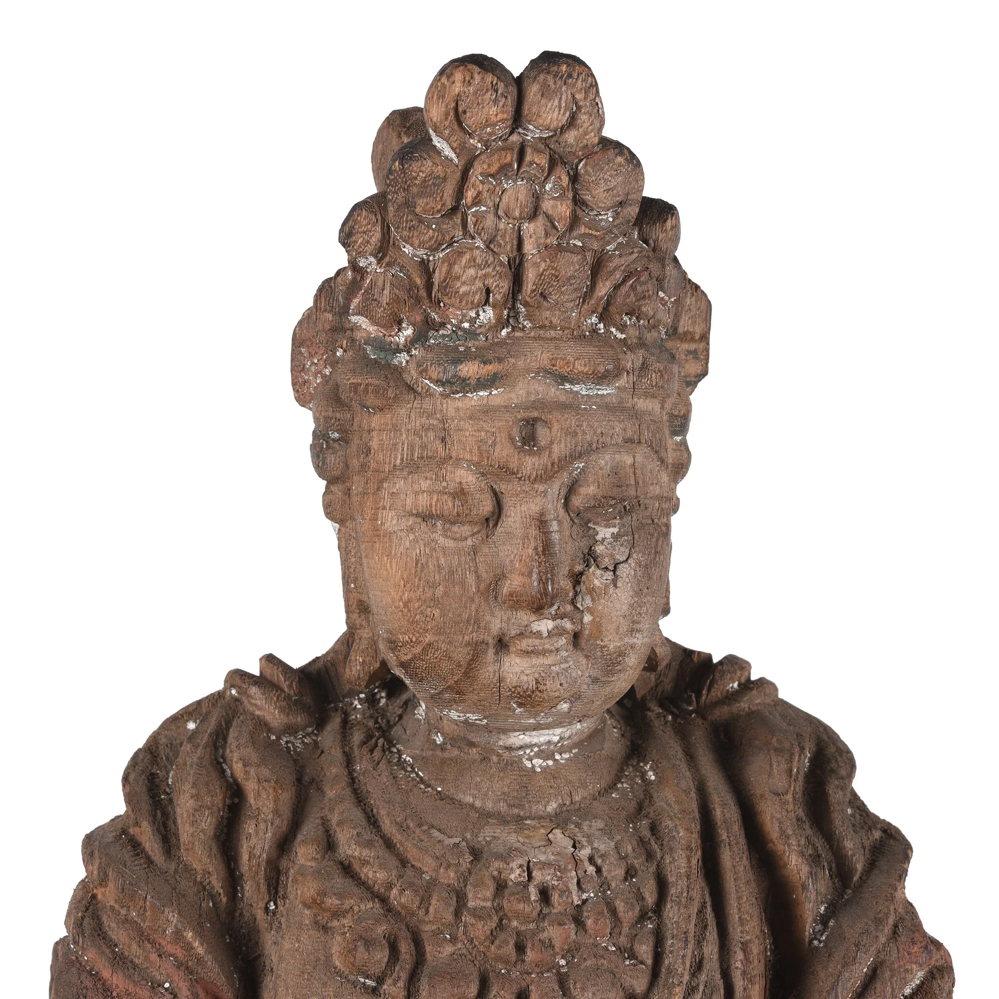 Chinese Painted Wood Seated Guanyin Statue - Image 4