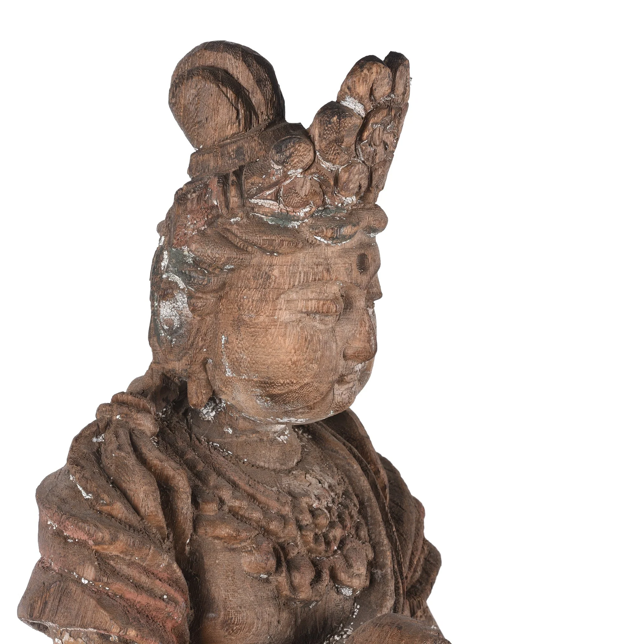 Chinese Painted Wood Seated Guanyin Statue - Image 5