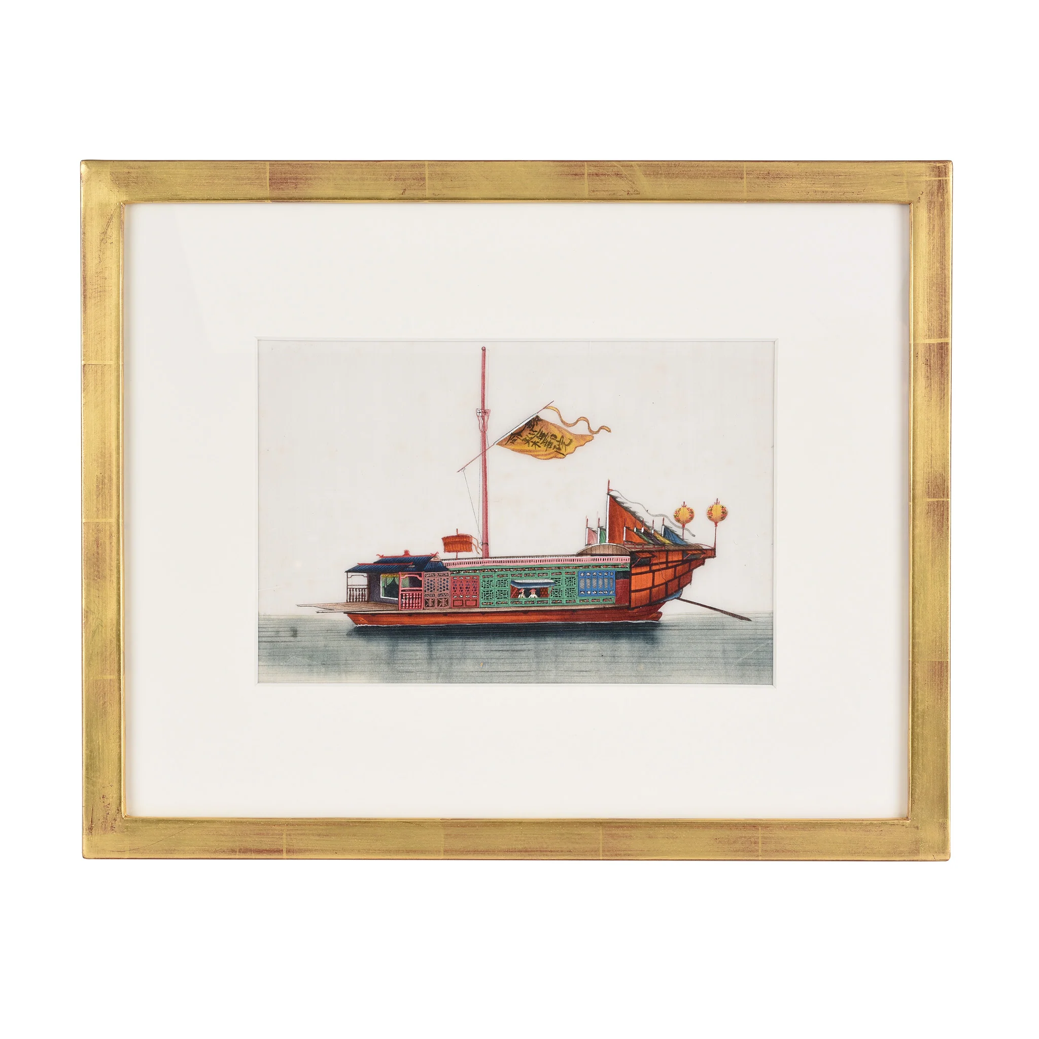 Framed Chinese Pith Painting of a Flower Boat - Late 19thC