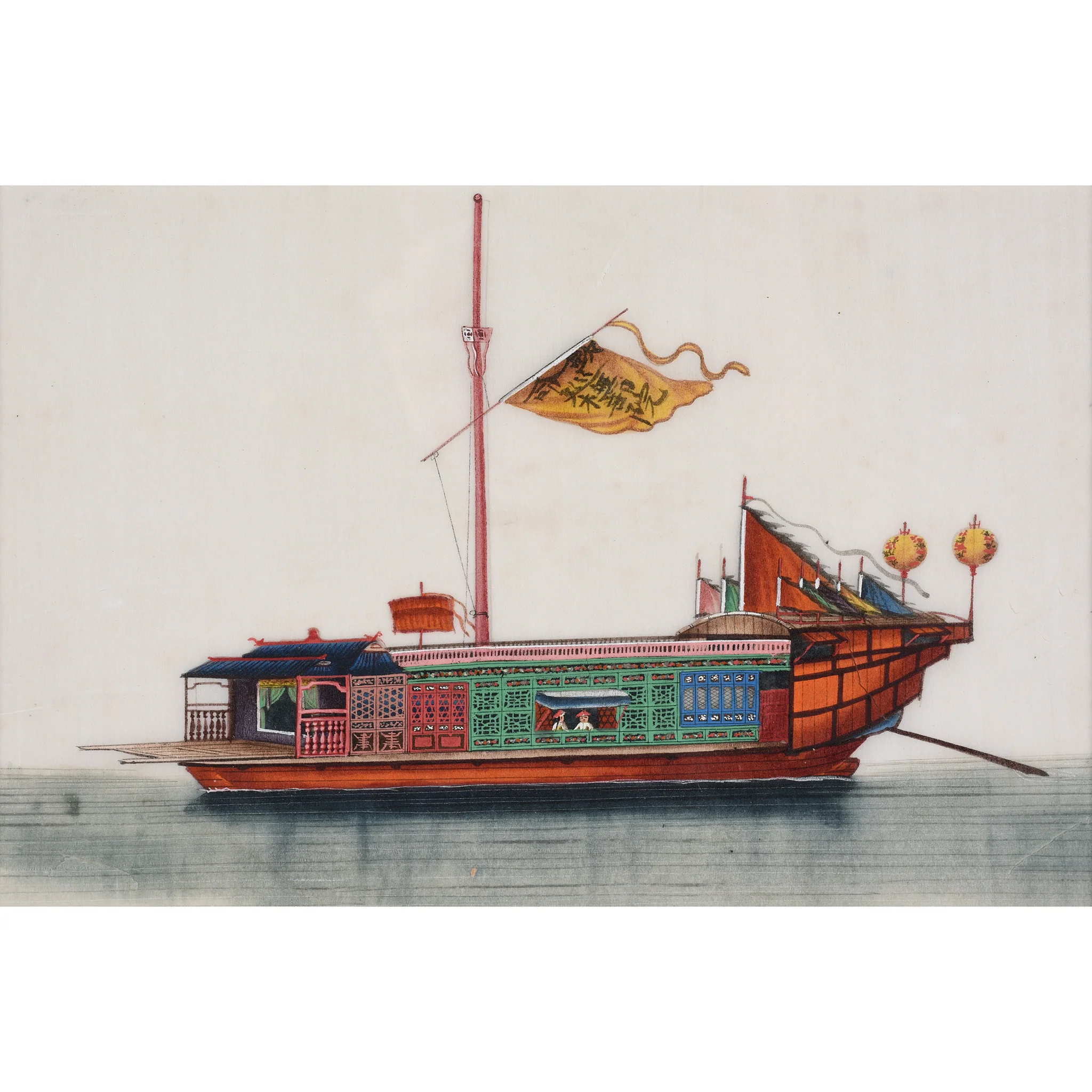 Framed Chinese Pith Painting of a Flower Boat - Late 19thC - Image 2
