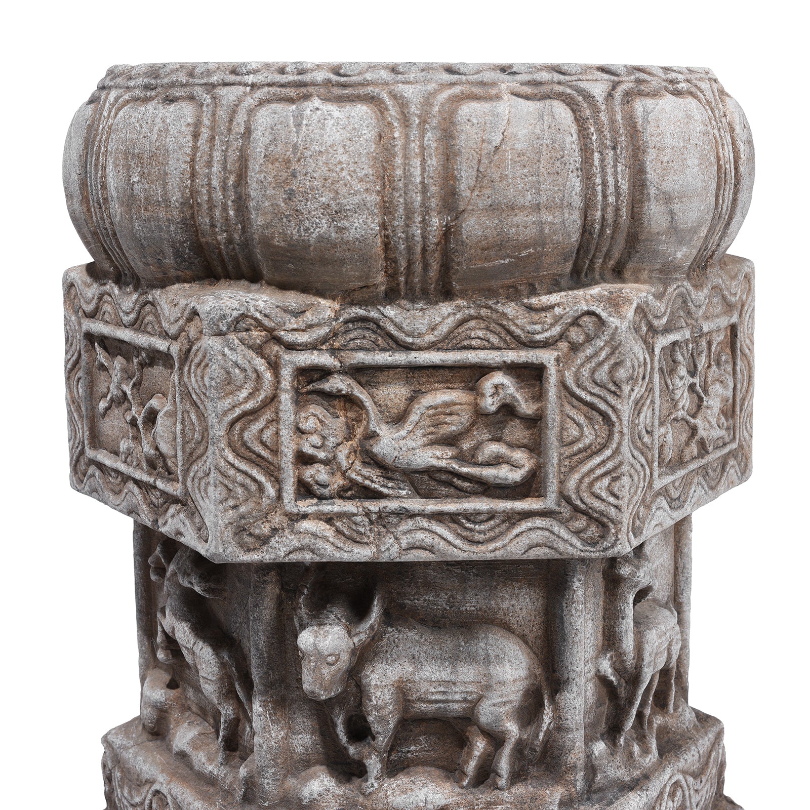 Hand-Carved Stone Chinese Plant Stand with Animal Reliefs - Image 2