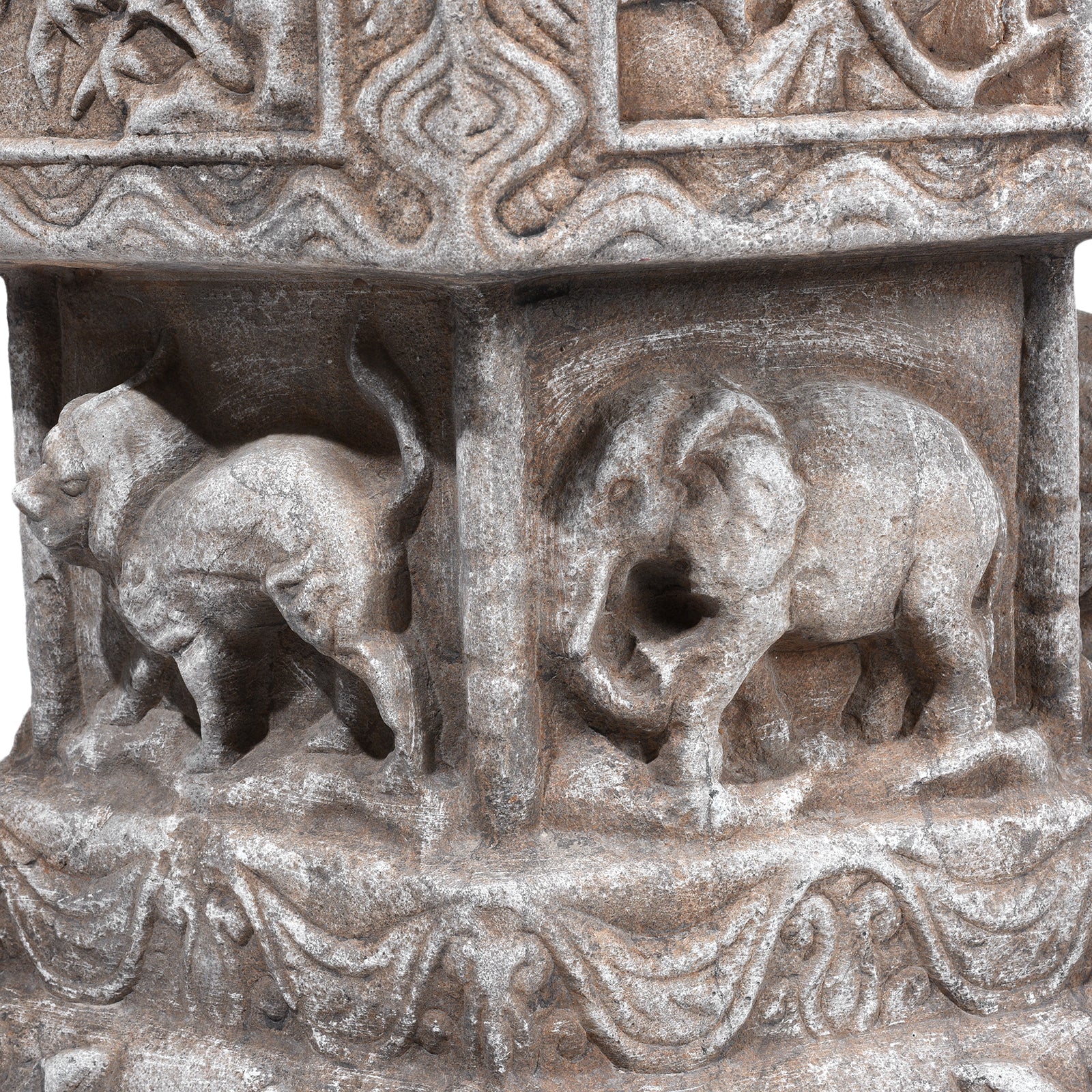 Hand-Carved Stone Chinese Plant Stand with Animal Reliefs - Image 6