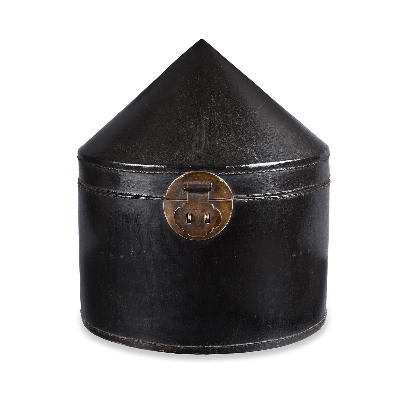 Pointed Leather Hat Box From Shanghai - 19th Century