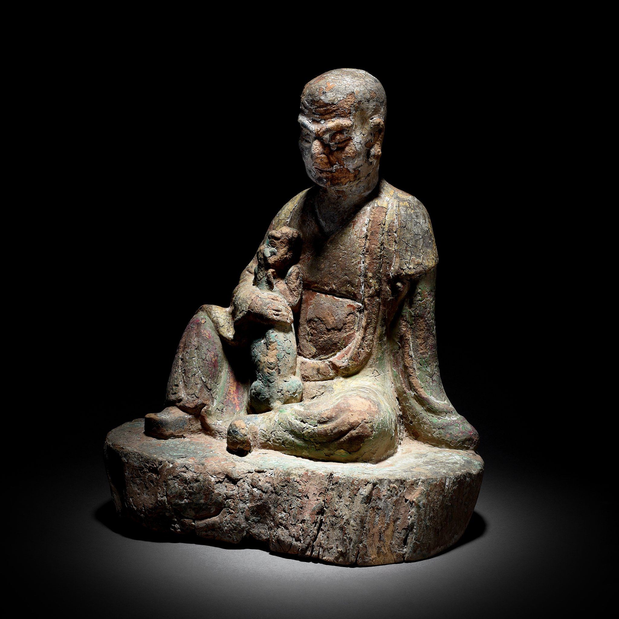 Chinese Polychrome Wood Figure of a Lohan (Monk) - 18thC - Image 2