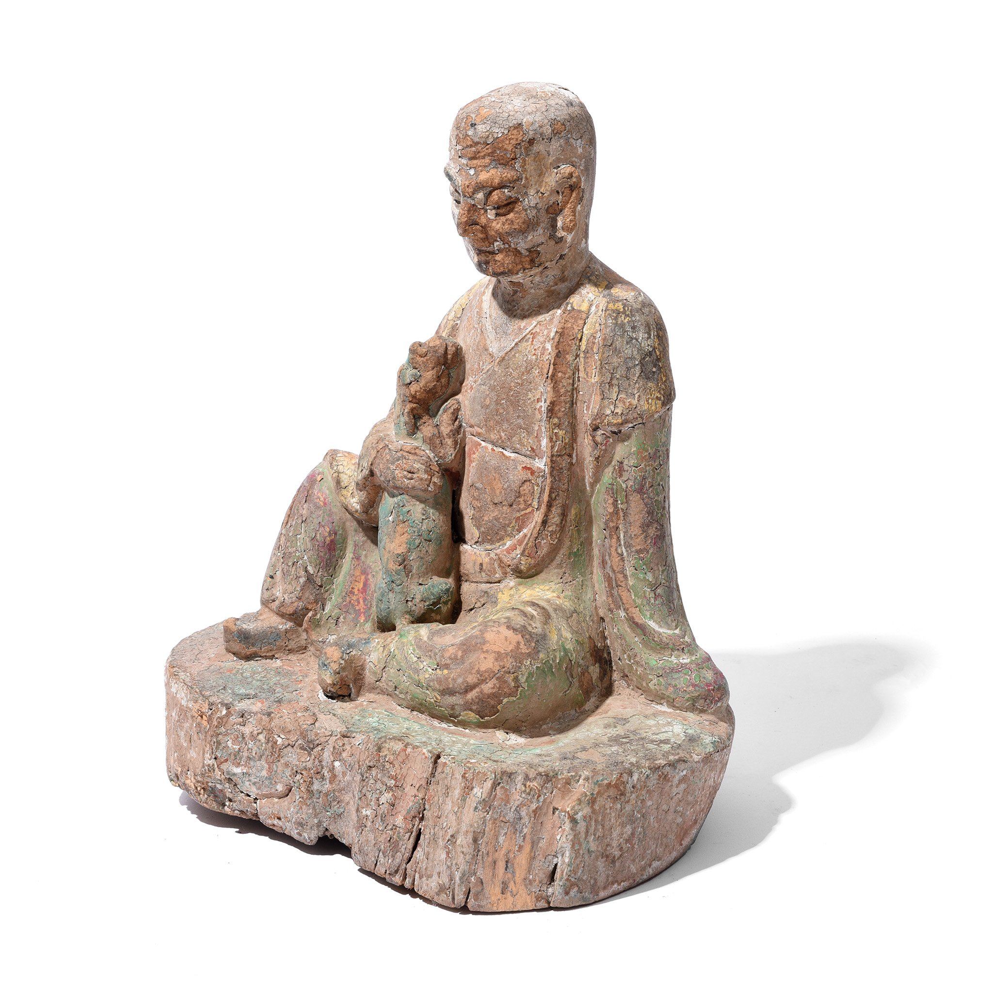 Chinese Polychrome Wood Figure of a Lohan (Monk) - 18thC - Image 7