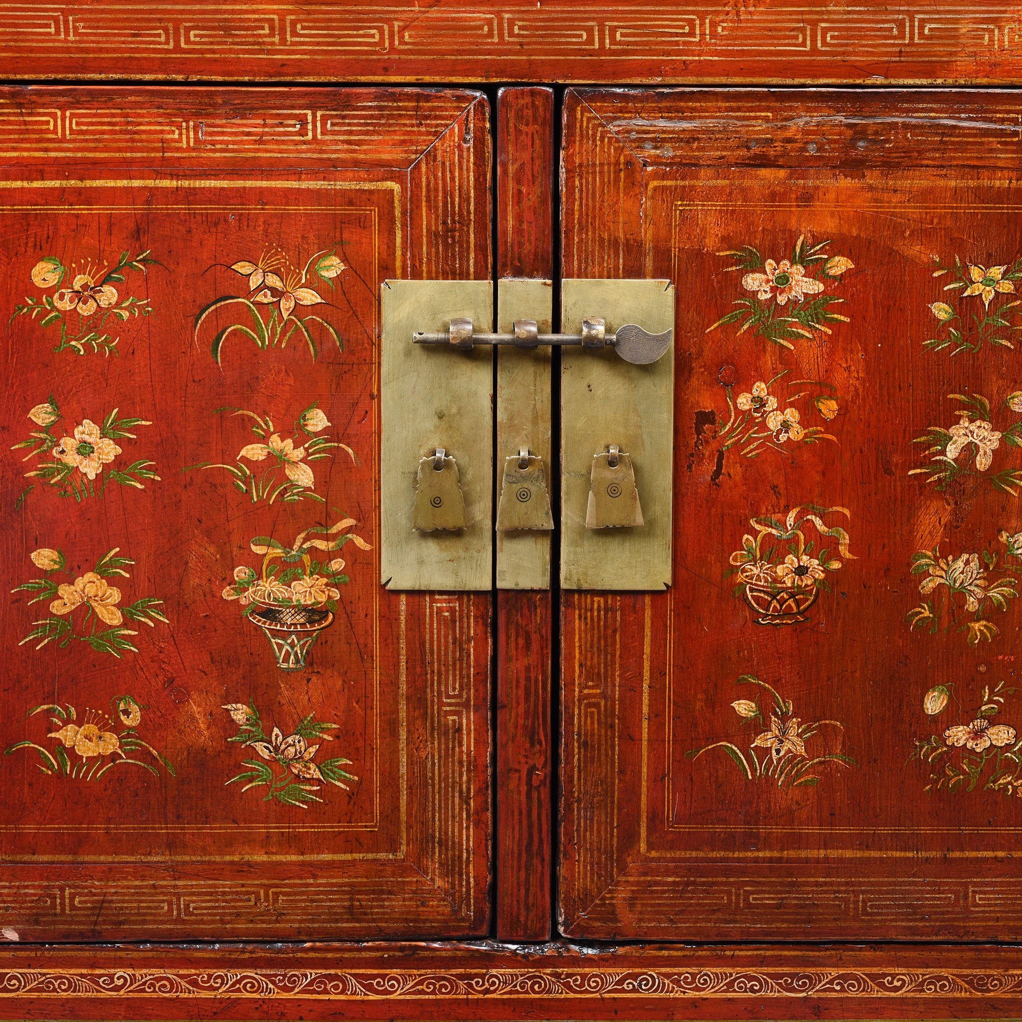 Red Lacquer Chinese Sideboard From Dongbei - Ca 1920 - Image 2
