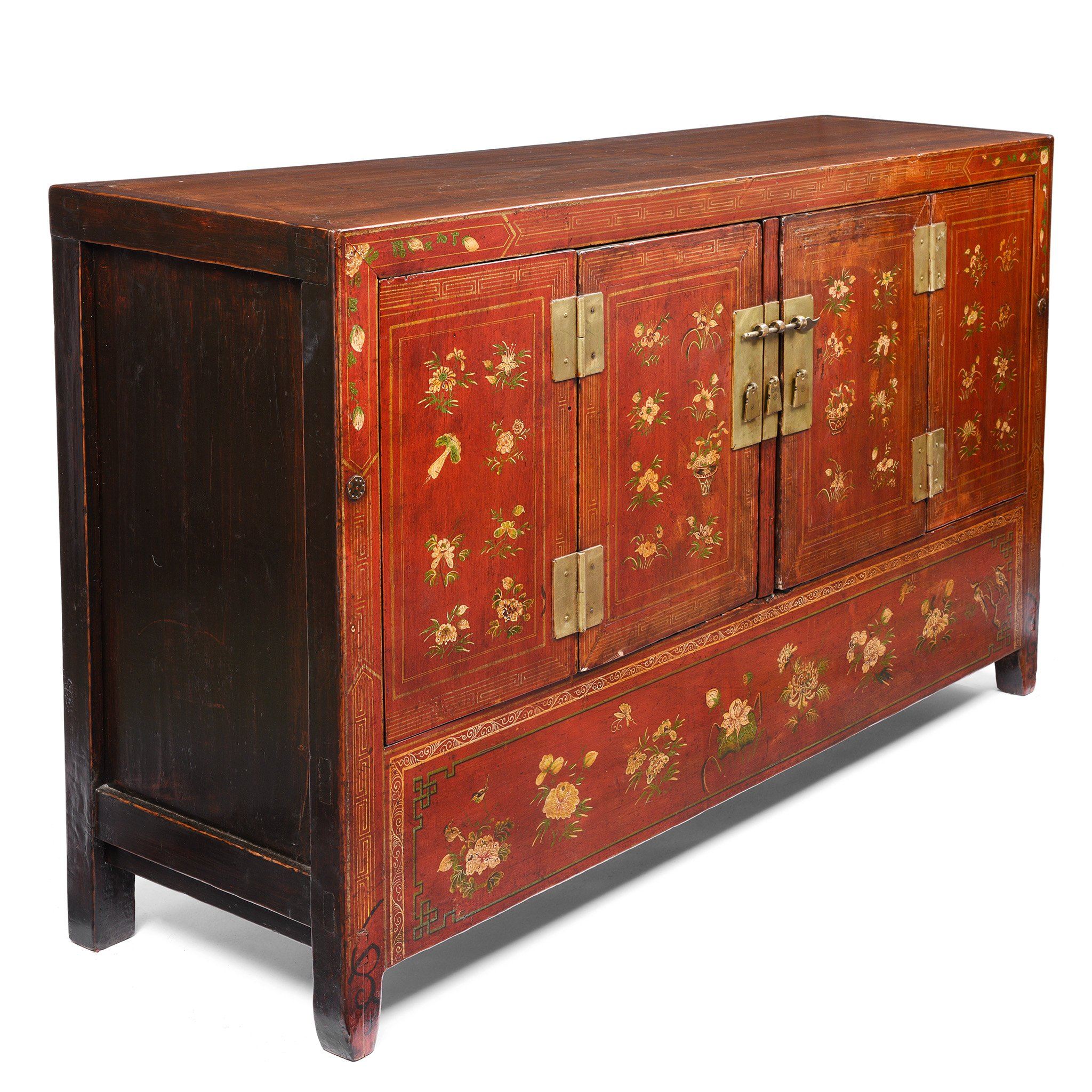 Red Lacquer Chinese Sideboard From Dongbei - Ca 1920 - Image 4