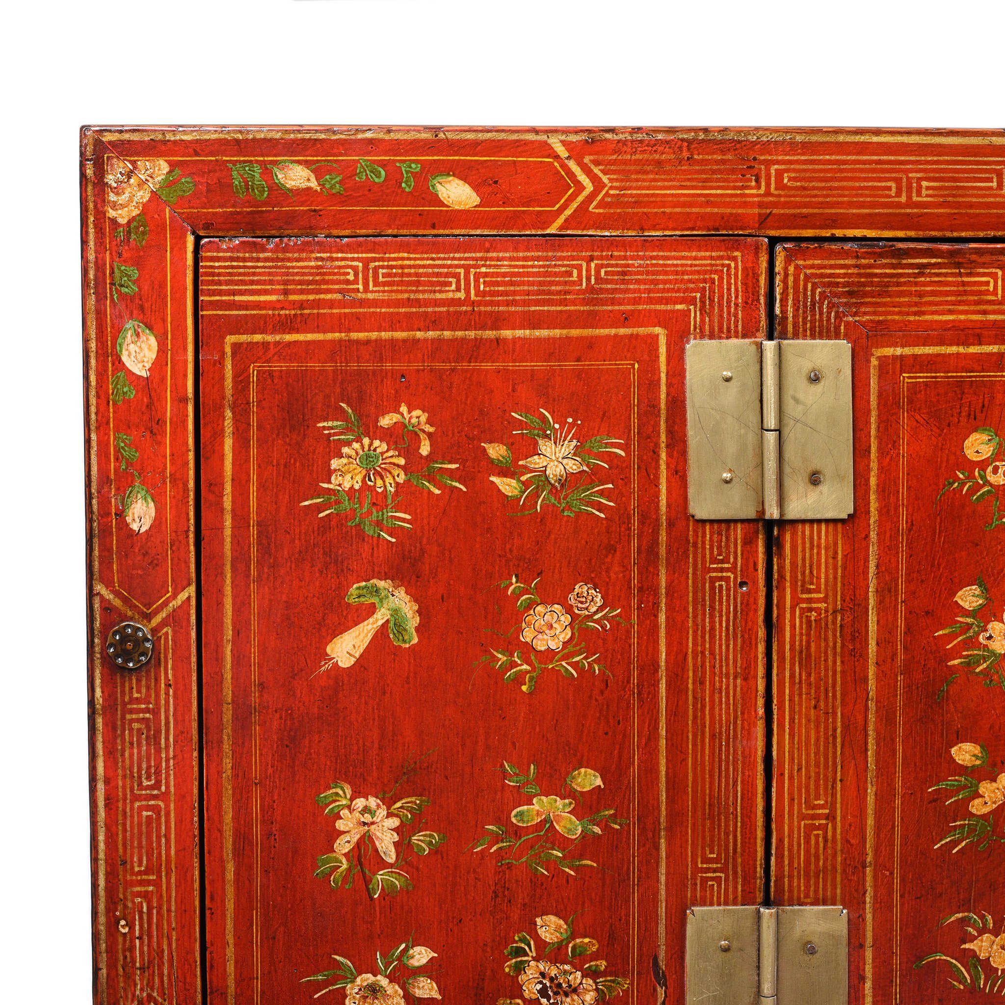 Red Lacquer Chinese Sideboard From Dongbei - Ca 1920 - Image 6