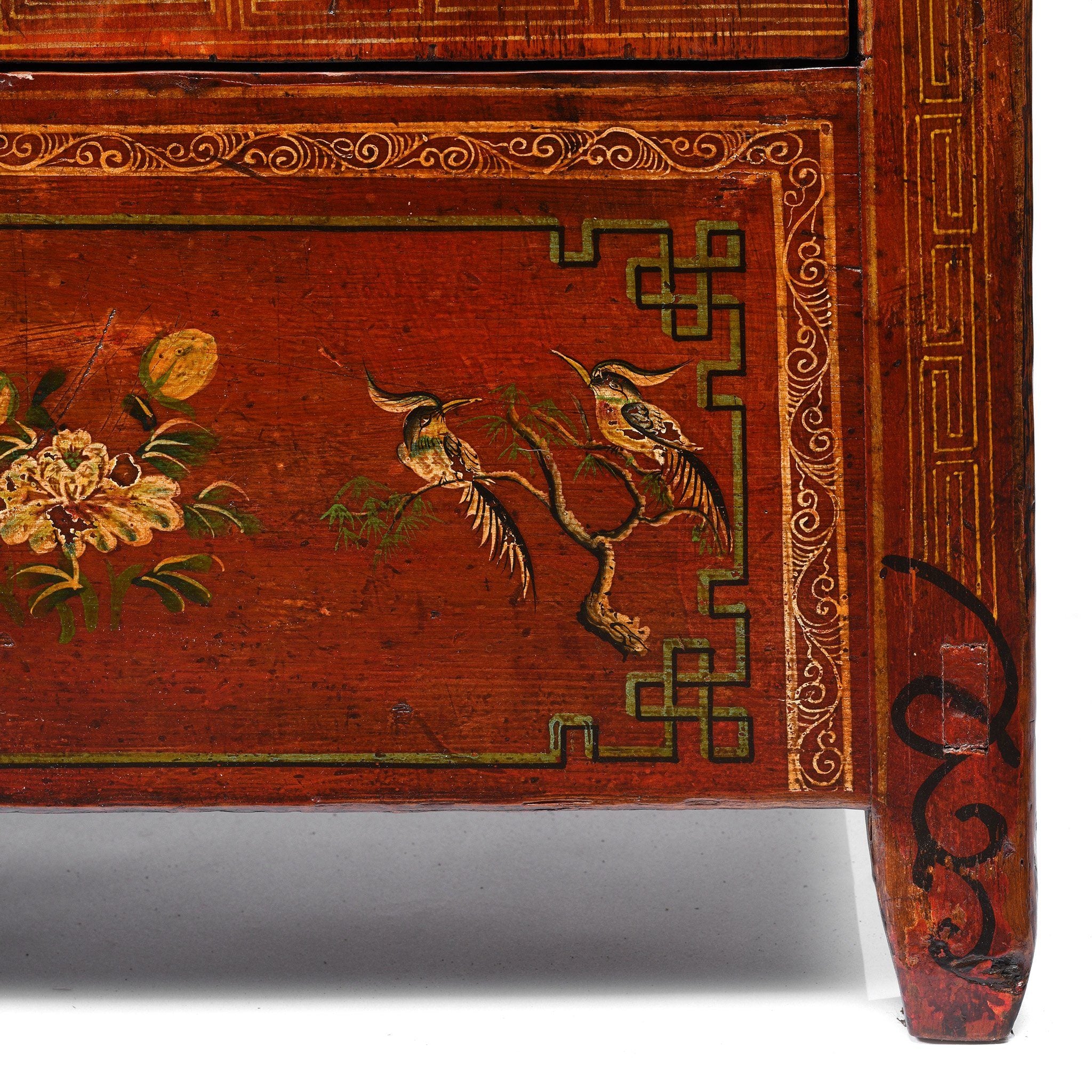 Red Lacquer Chinese Sideboard From Dongbei - Ca 1920 - Image 9