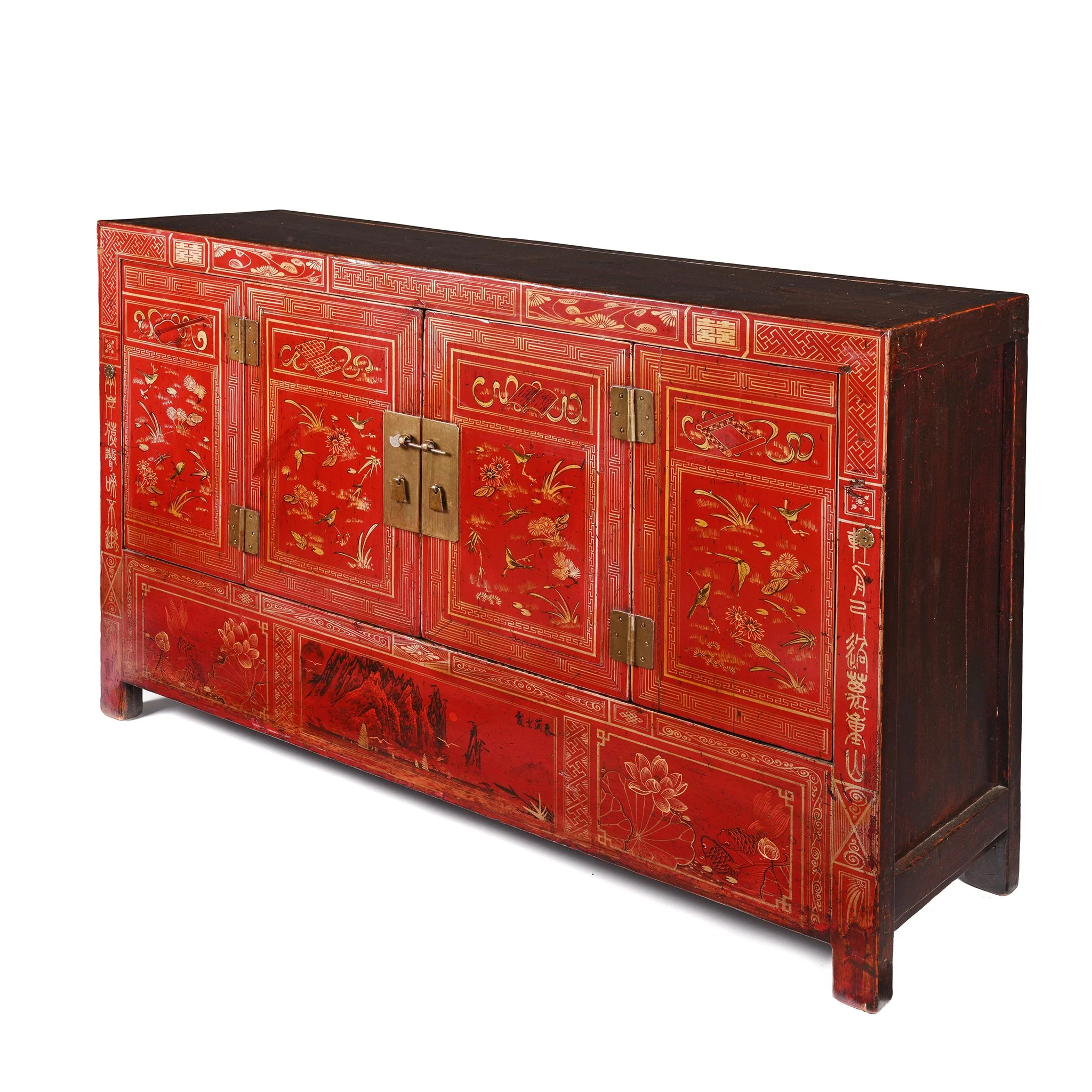 Red Lacquer Chinese Sideboard From Dongbei - Ca 1920 - Image 3