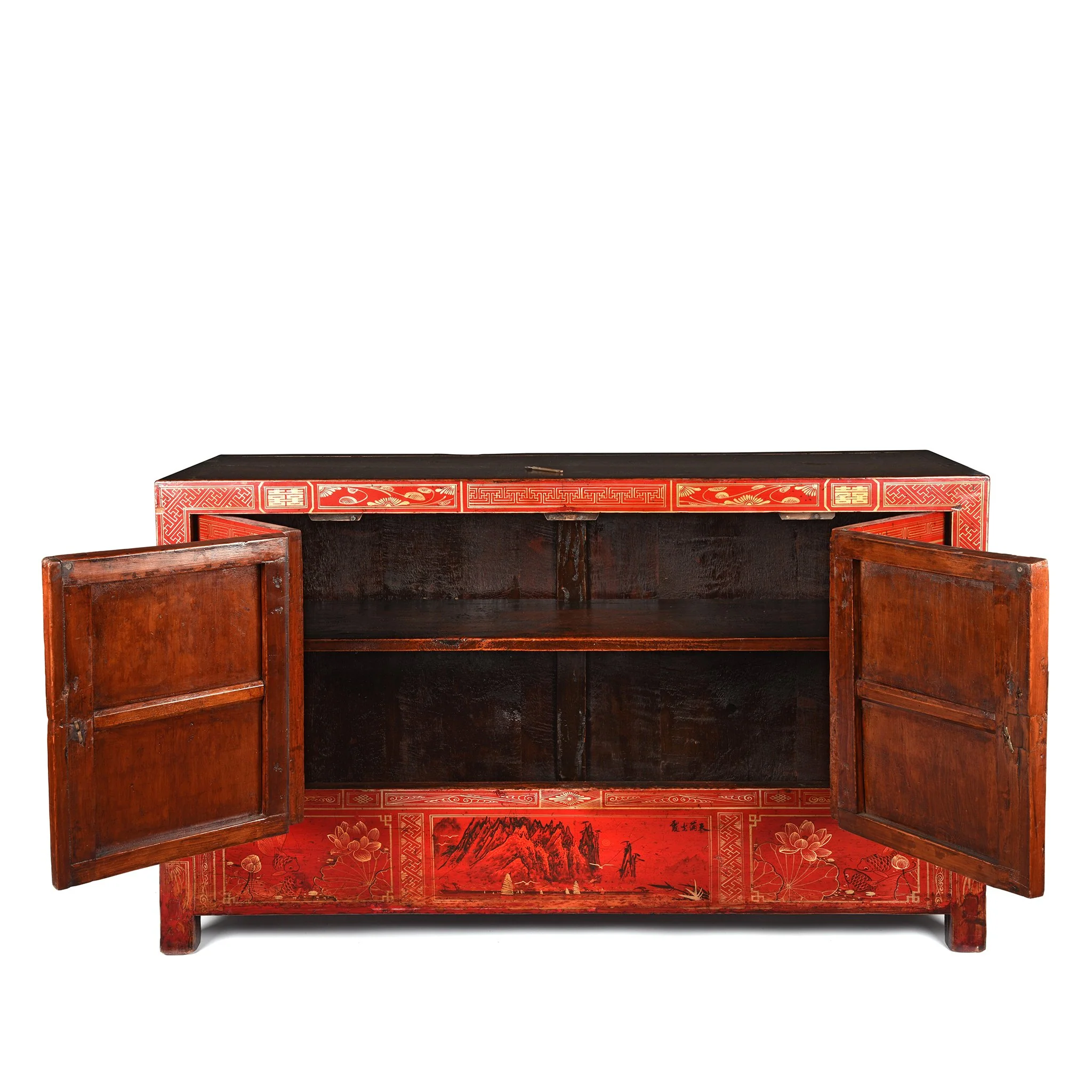 Red Lacquer Chinese Sideboard From Dongbei - Ca 1920 - Image 4